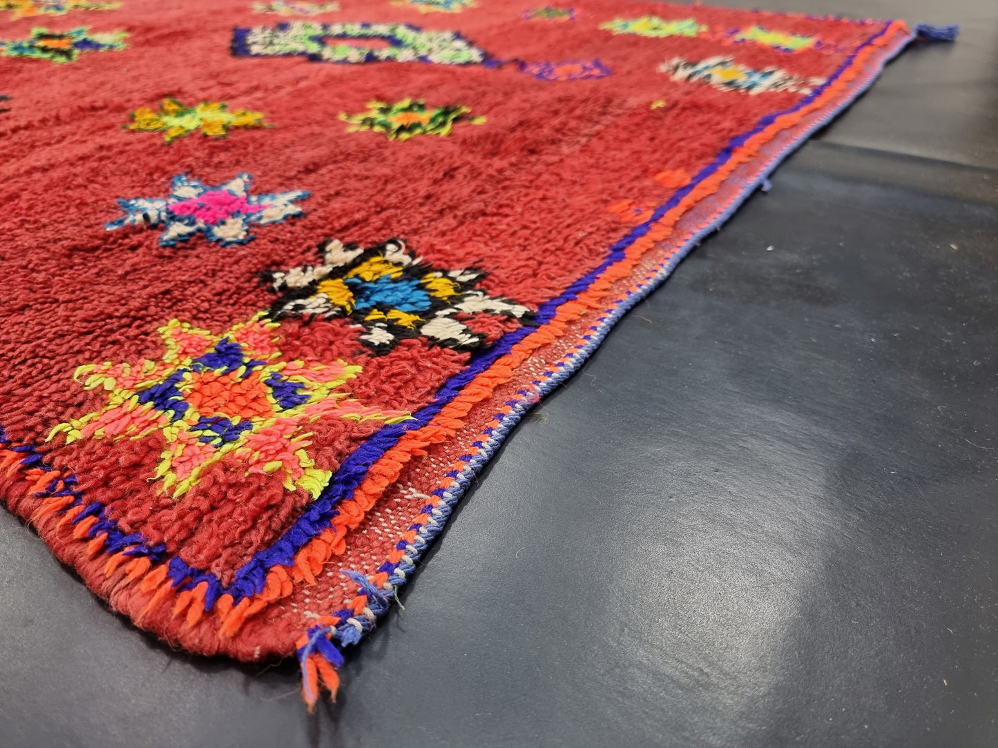 Moroccan Boujaad Rug, Authentic Handmade Rug, Sheep Wool and Cotton Rug, Geometric Boujad Rug, Red Berber Rug, Tribal Rug, Bohemian Rug.