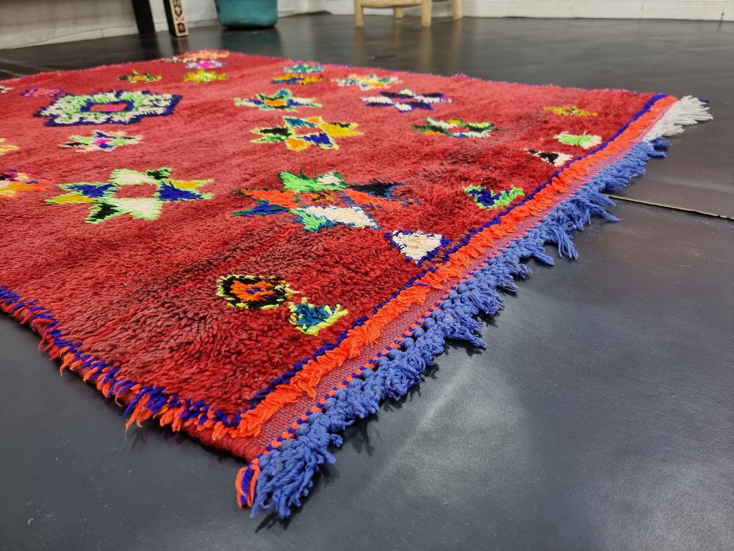 Moroccan Boujaad Rug, Authentic Handmade Rug, Sheep Wool and Cotton Rug, Geometric Boujad Rug, Red Berber Rug, Tribal Rug, Bohemian Rug.