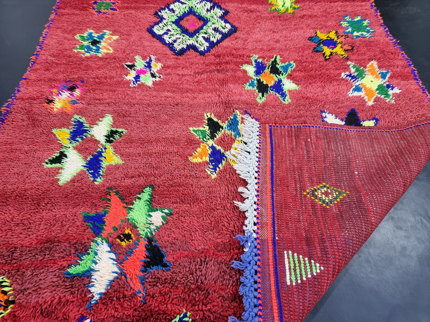 Moroccan Boujaad Rug, Authentic Handmade Rug, Sheep Wool and Cotton Rug, Geometric Boujad Rug, Red Berber Rug, Tribal Rug, Bohemian Rug.