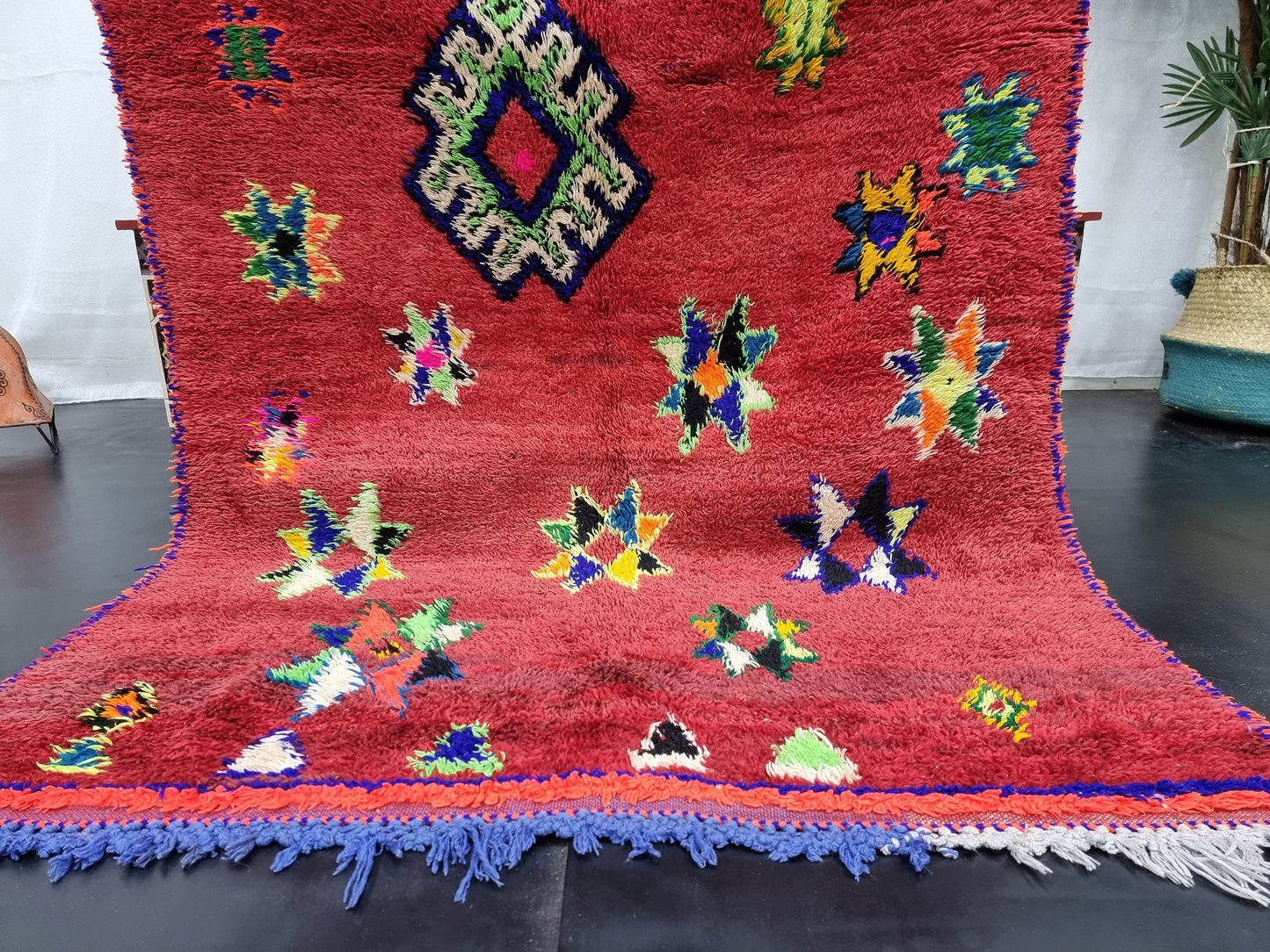 Moroccan Boujaad Rug, Authentic Handmade Rug, Sheep Wool and Cotton Rug, Geometric Boujad Rug, Red Berber Rug, Tribal Rug, Bohemian Rug.