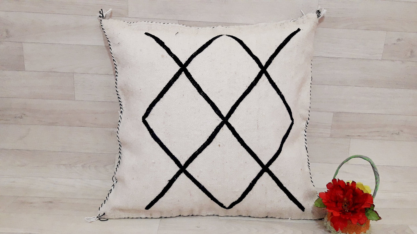 Beni Ourain Cushion Cover - White Wool Pillow Cover - Handmade Morocco Pillow-Moroccan Pillow -Berber Pillow-Pillow-Cushion