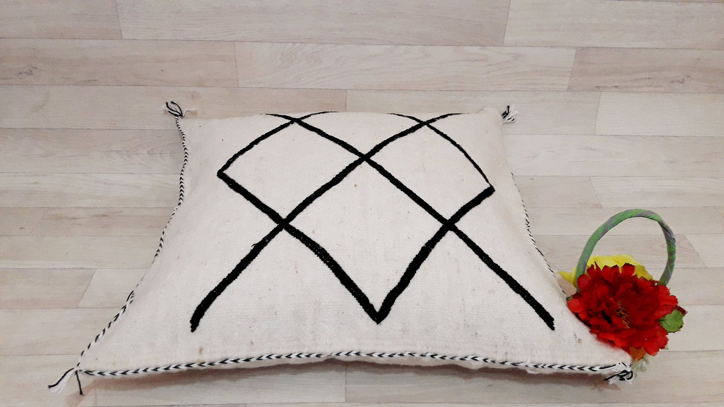 Beni Ourain Cushion Cover - White Wool Pillow Cover - Handmade Morocco Pillow-Moroccan Pillow -Berber Pillow-Pillow-Cushion