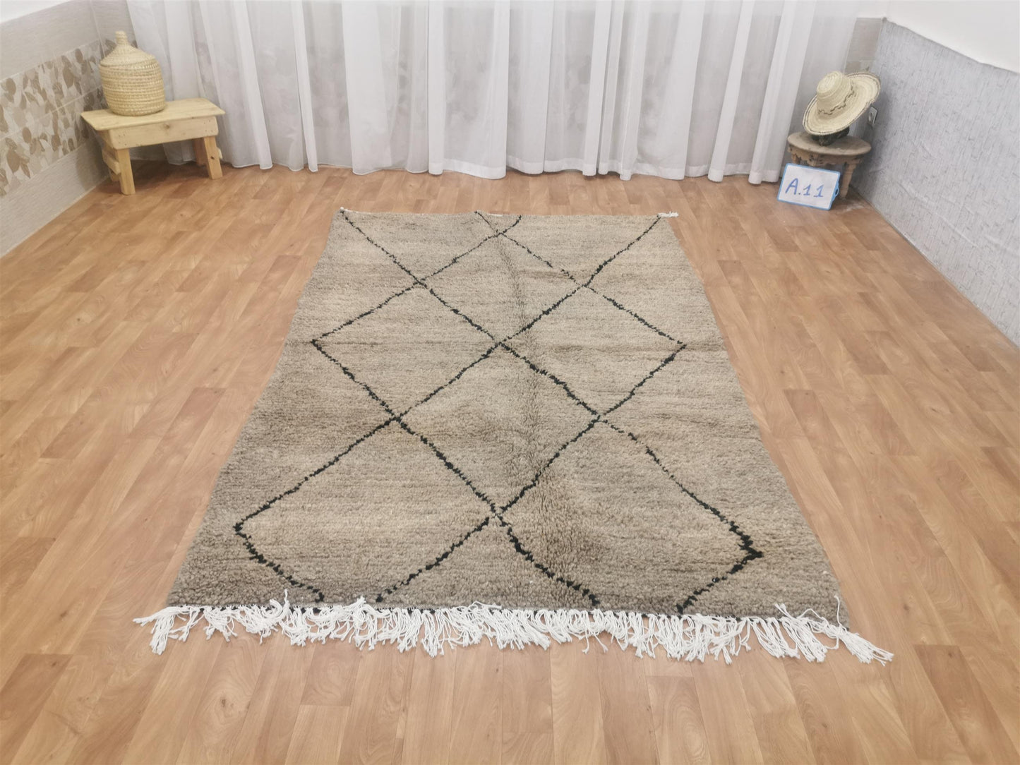 Beni Ouarain Brown Black Moroccan Rugs - Moroccan Beni Ourain Rug Style - Morrocan Rug Wool Berber Design - Handmade Rug - Berber Rugs Style