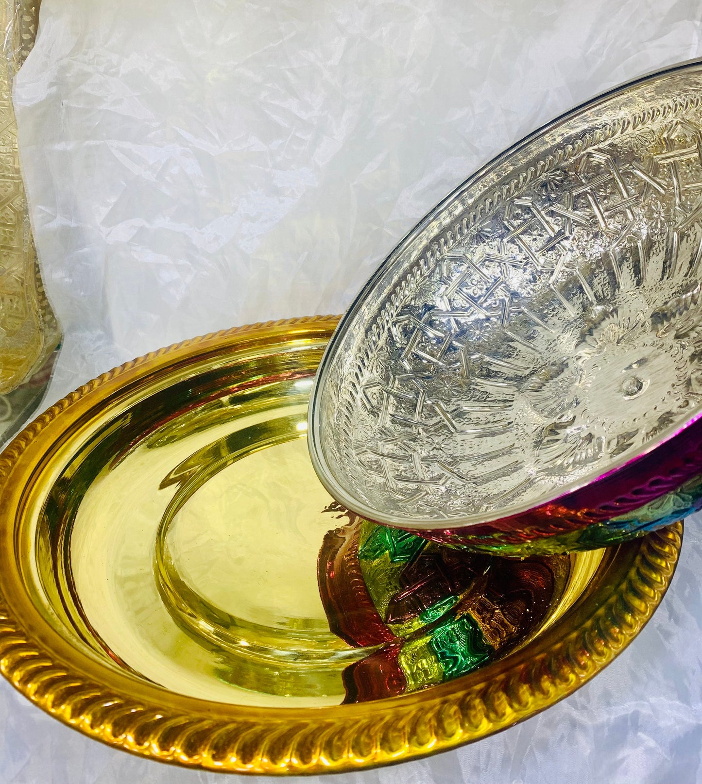 Moroccan Handmade Luxurious Brass Hand Painted Serving Platter Food Dome Cover and Serving Tray