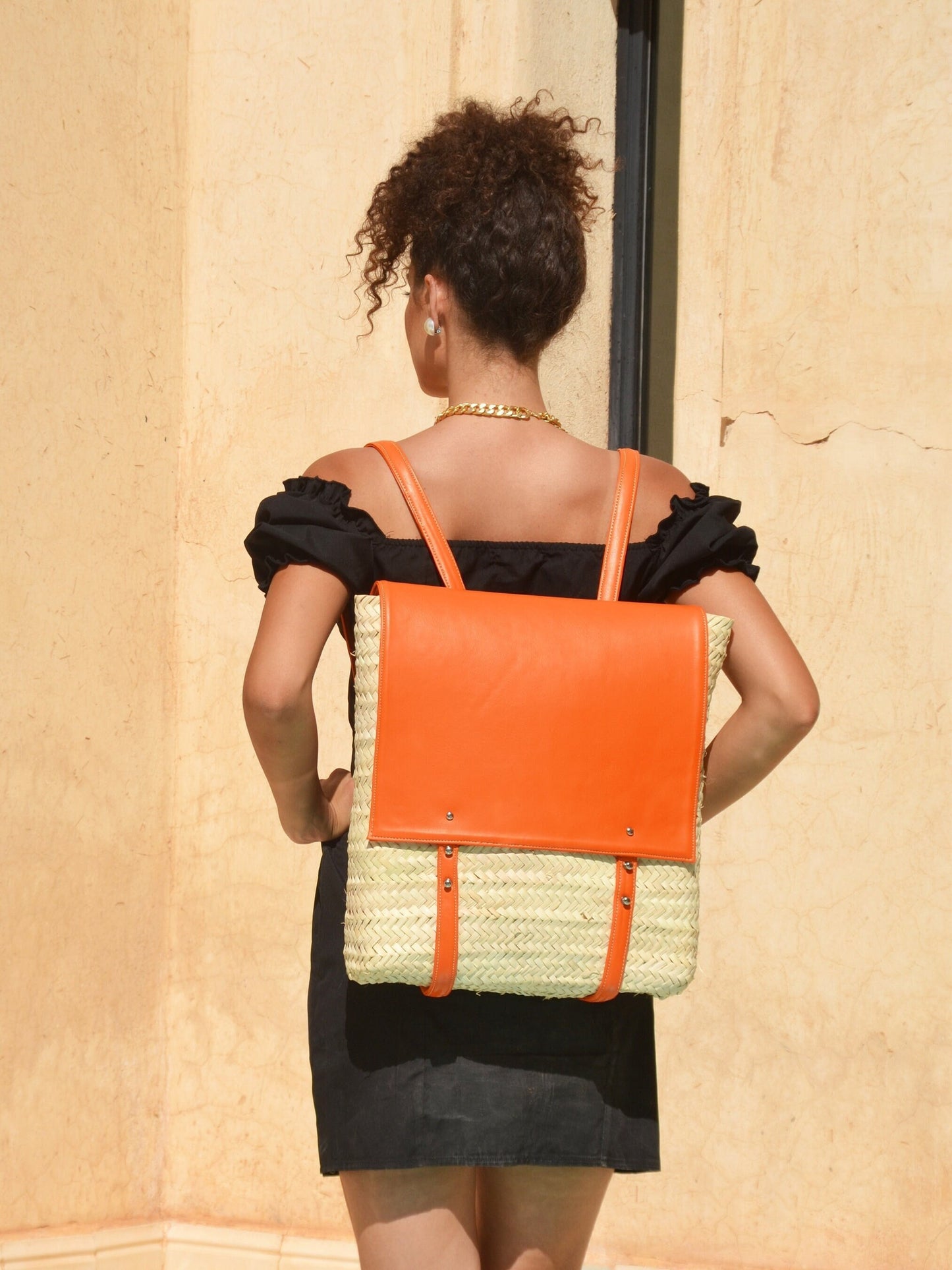 Straw Beach Bag with Leather Strap -Pool Party Backpack -Office Bag- Backpack for Everyday Use - Beach Backpack-Boho Backpack