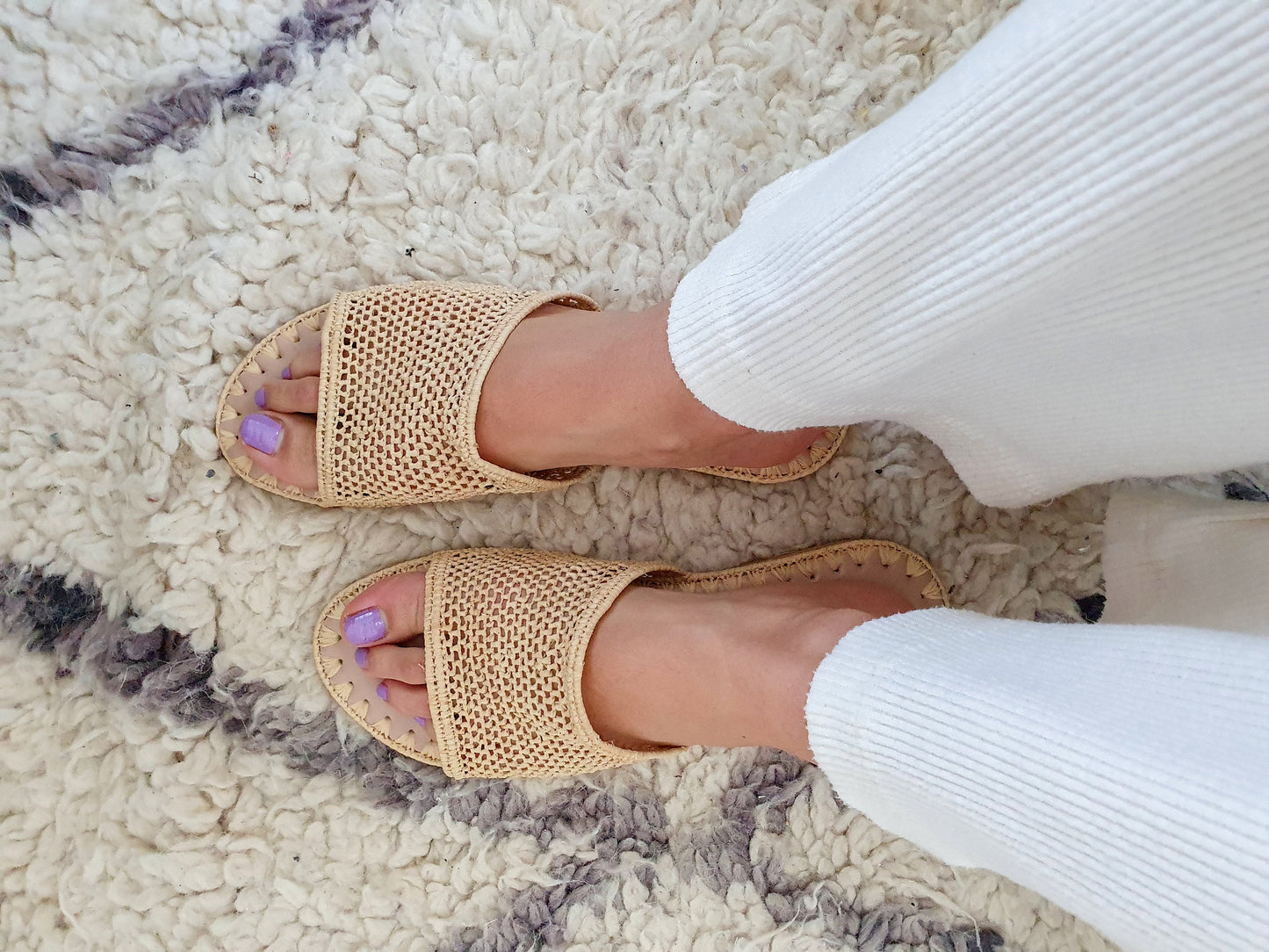 Raffia Shoes Handmade Sandals Summer Mules Moroccan Shoes Raphia Flats Babouch