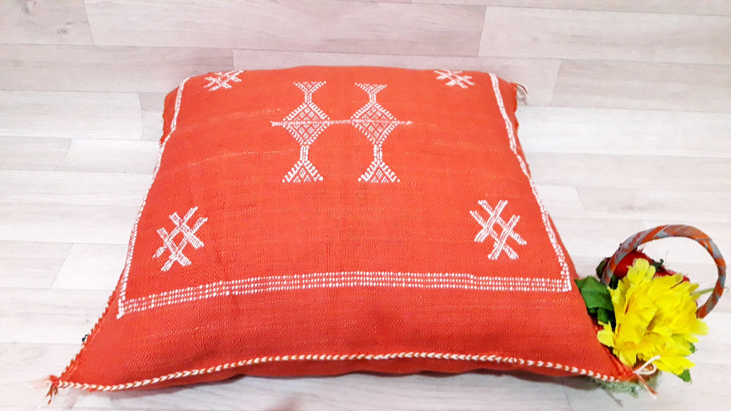 Cactus Silk Pillow - Orange Sabra Pillow - Handmade Morocco Cushion . Moroccan Sabra Cushion-Pillow Case-Moroccan Pillows-Pillow Cover