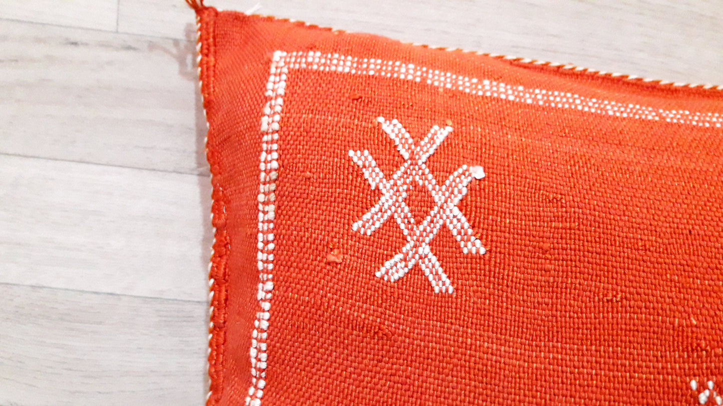 Cactus Silk Pillow - Orange Sabra Pillow - Handmade Morocco Cushion . Moroccan Sabra Cushion-Pillow Case-Moroccan Pillows-Pillow Cover