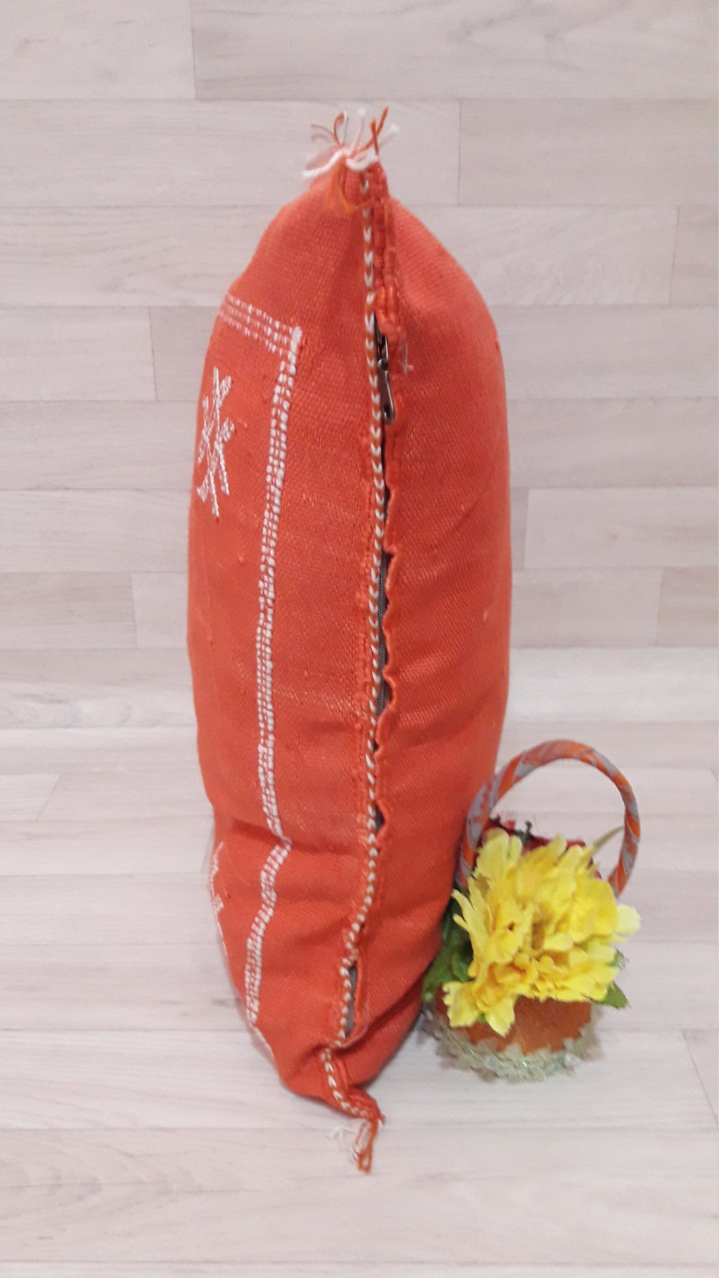 Cactus Silk Pillow - Orange Sabra Pillow - Handmade Morocco Cushion . Moroccan Sabra Cushion-Pillow Case-Moroccan Pillows-Pillow Cover