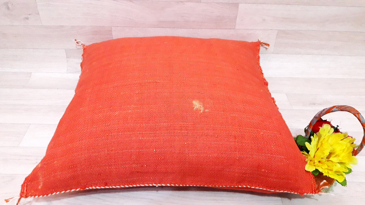 Cactus Silk Pillow - Orange Sabra Pillow - Handmade Morocco Cushion . Moroccan Sabra Cushion-Pillow Case-Moroccan Pillows-Pillow Cover