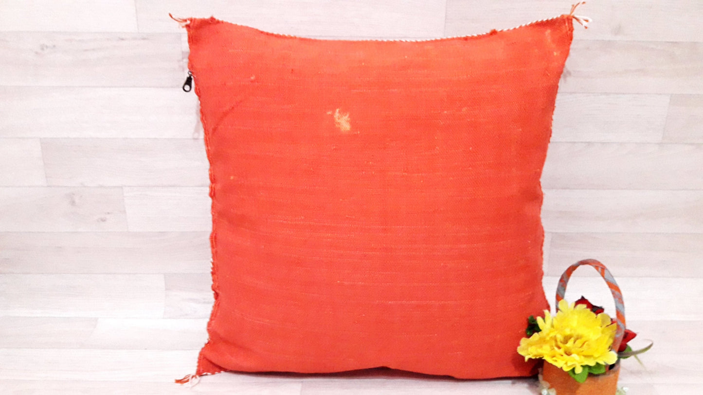 Cactus Silk Pillow - Orange Sabra Pillow - Handmade Morocco Cushion . Moroccan Sabra Cushion-Pillow Case-Moroccan Pillows-Pillow Cover