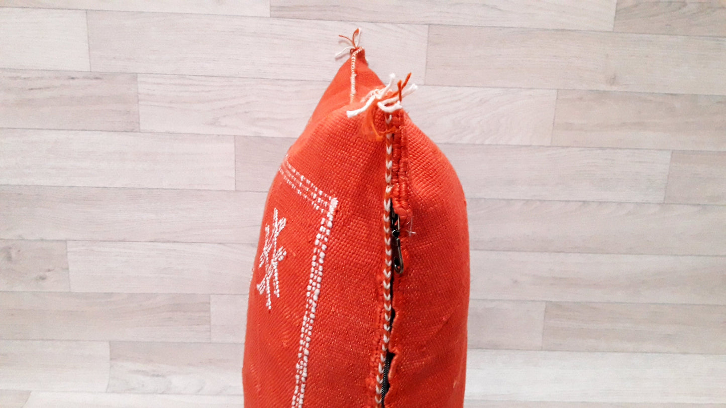 Cactus Silk Pillow - Orange Sabra Pillow - Handmade Morocco Cushion . Moroccan Sabra Cushion-Pillow Case-Moroccan Pillows-Pillow Cover