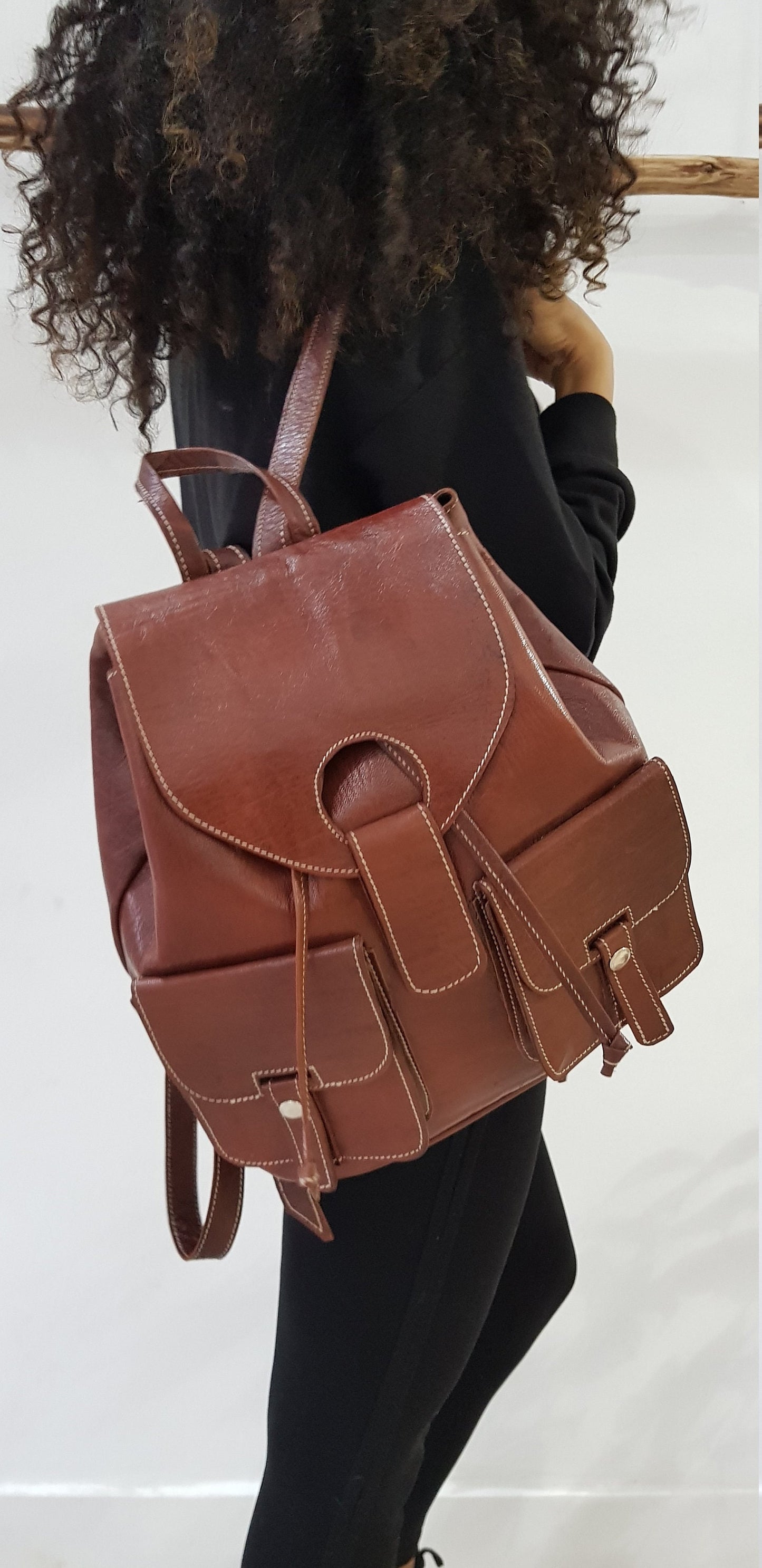 Moroccan Backpack, Real Leather Bag ,Berber Handmade Backpack, Shoulder Bag, Brown Backpack