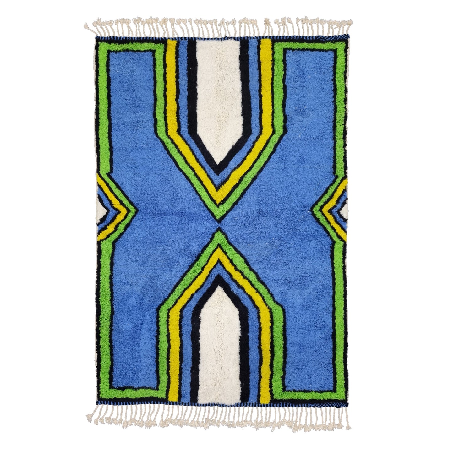 ARTISTIC BENIOURAIN RUG, Moroccan Rug, Area Wool Rug, Geometric Rug, Blue, Yelow and Green Rug, Overdyed Rug, Area Rug, Large Handmade Rug