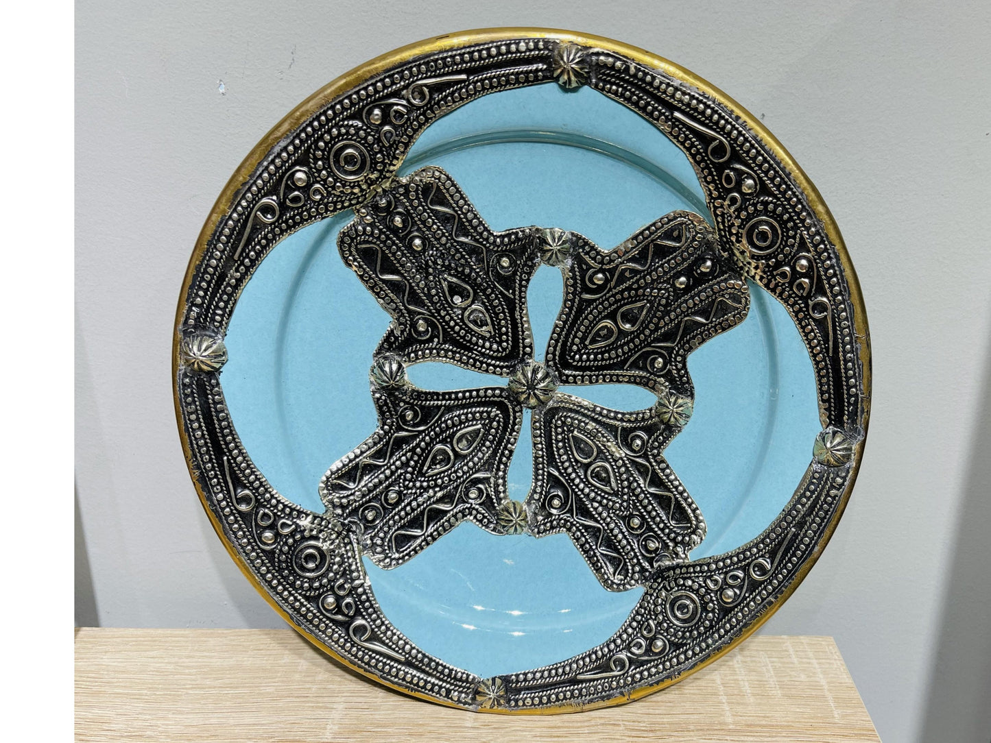 Ceramic Plates, Vintage Good Quality Bowl with Painted Ceramic and Metal, Moroccan Wall Art, Beautiful Handmade Ceramic Plates .