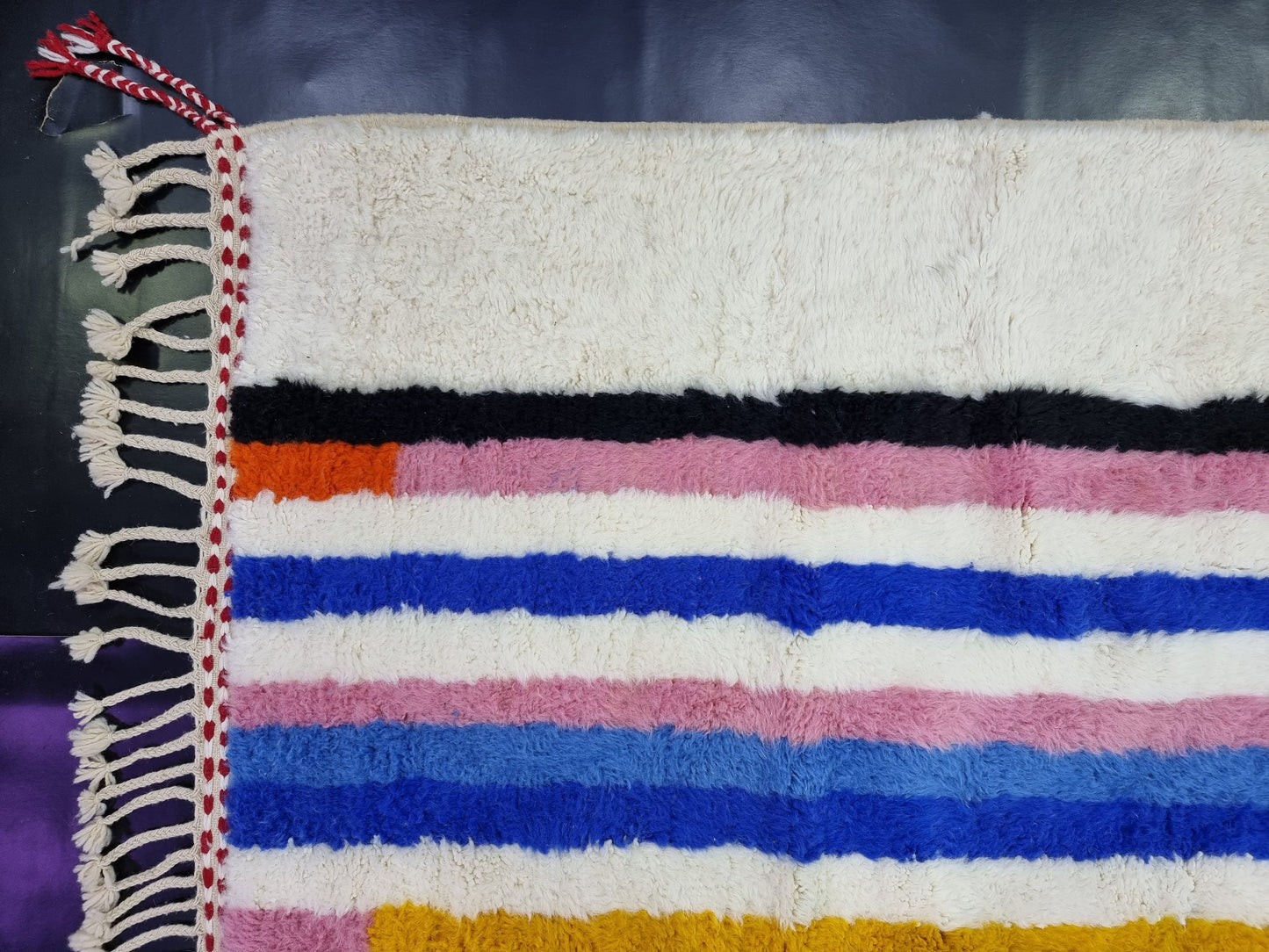 COLORFUL RUG 4X10, Striped Moroccan Rug, Handmade Area Rug, Bohemian Shag Rug, White Wool Rug, Authentic Beni Ourain Rug, Berber Carpet.