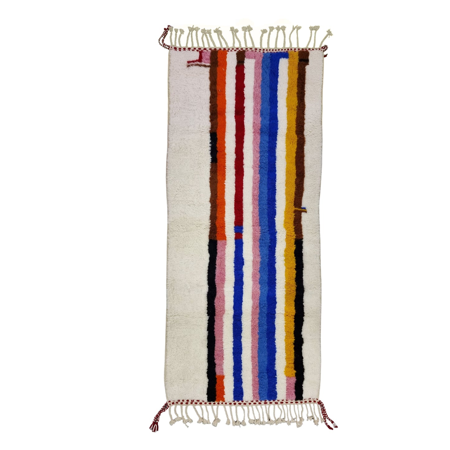 COLORFUL RUG 4X10, Striped Moroccan Rug, Handmade Area Rug, Bohemian Shag Rug, White Wool Rug, Authentic Beni Ourain Rug, Berber Carpet.