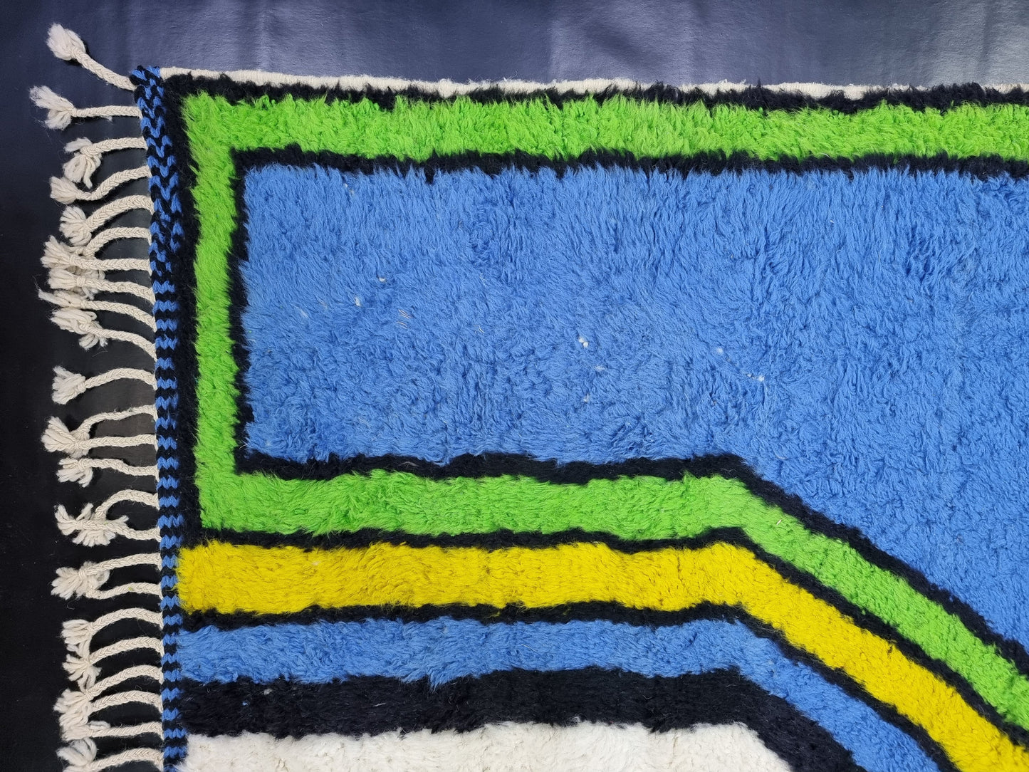 ARTISTIC BENIOURAIN RUG, Moroccan Rug, Area Wool Rug, Geometric Rug, Blue, Yelow and Green Rug, Overdyed Rug, Area Rug, Large Handmade Rug