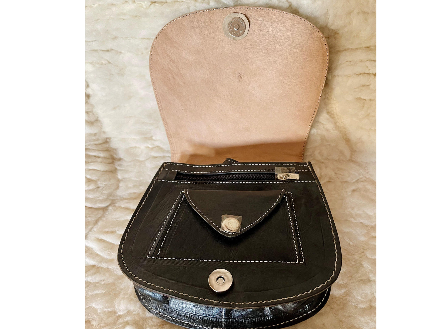 Moroccan Leather Bag, Genuine Leather Crossbody Bag, Moroccan Shoulder Bag, Women'S Leather Bag, Handmade Carved Leather Bag, Black Boho Bag