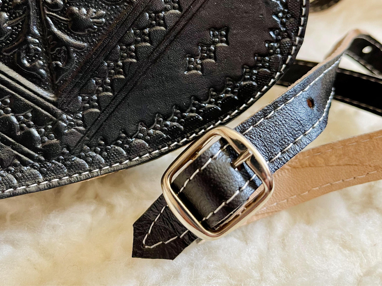 Moroccan Leather Bag, Genuine Leather Crossbody Bag, Moroccan Shoulder Bag, Women'S Leather Bag, Handmade Carved Leather Bag, Black Boho Bag