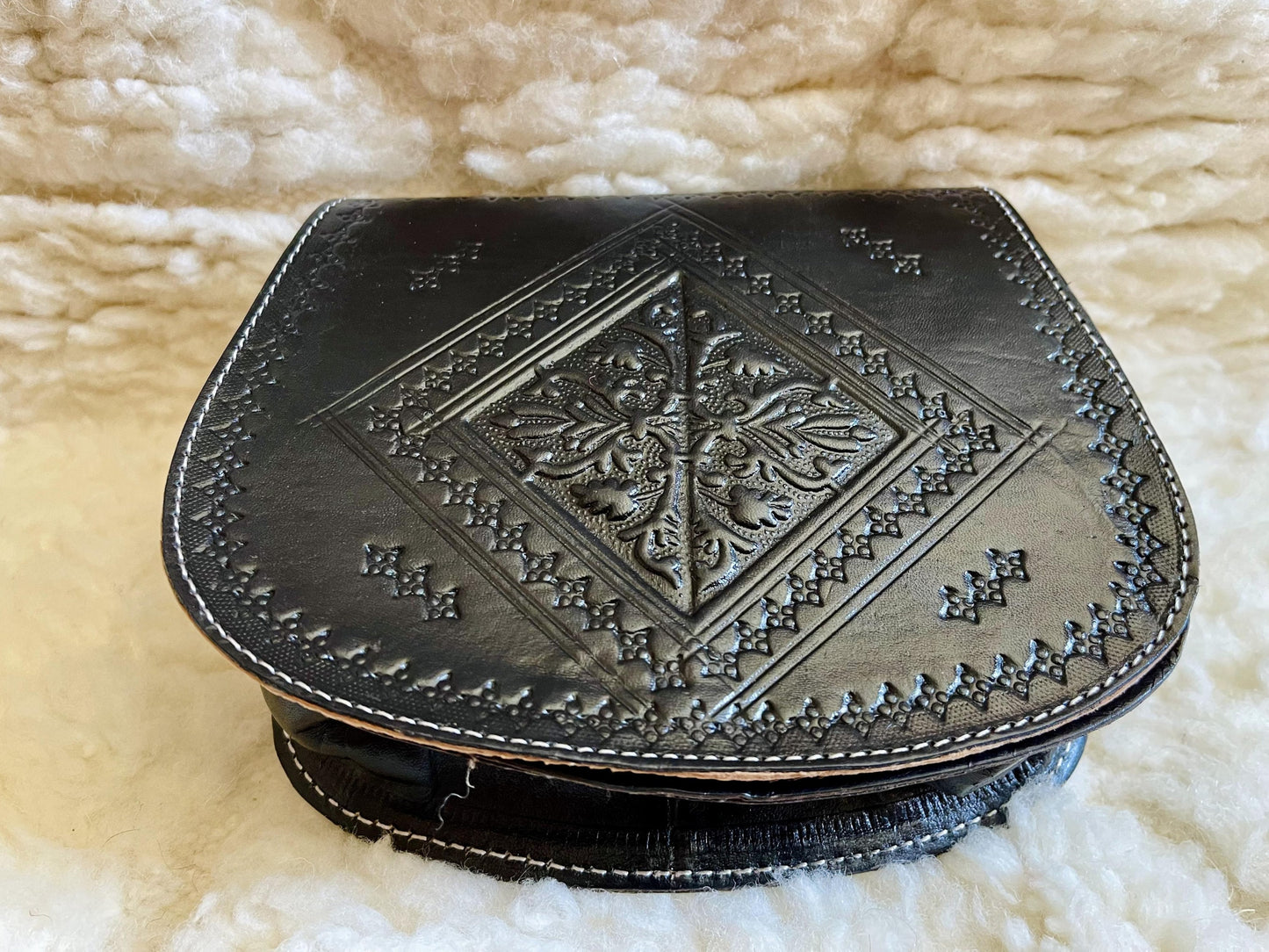 Moroccan Leather Bag, Genuine Leather Crossbody Bag, Moroccan Shoulder Bag, Women'S Leather Bag, Handmade Carved Leather Bag, Black Boho Bag