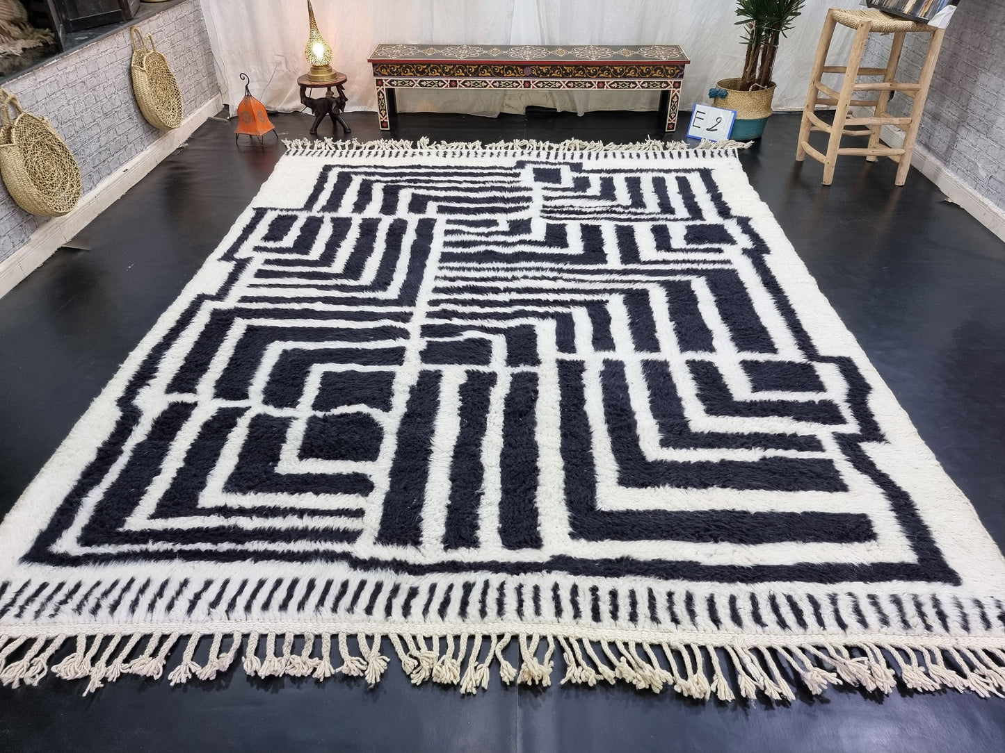 PRETTY MOROCCAN RUG, Handmade Beni Ourain Rug, Boho Black & White Rug, Custom Abstract Rug, Berber Handwoven Wool Rug, Cozy Chic Area Rug.