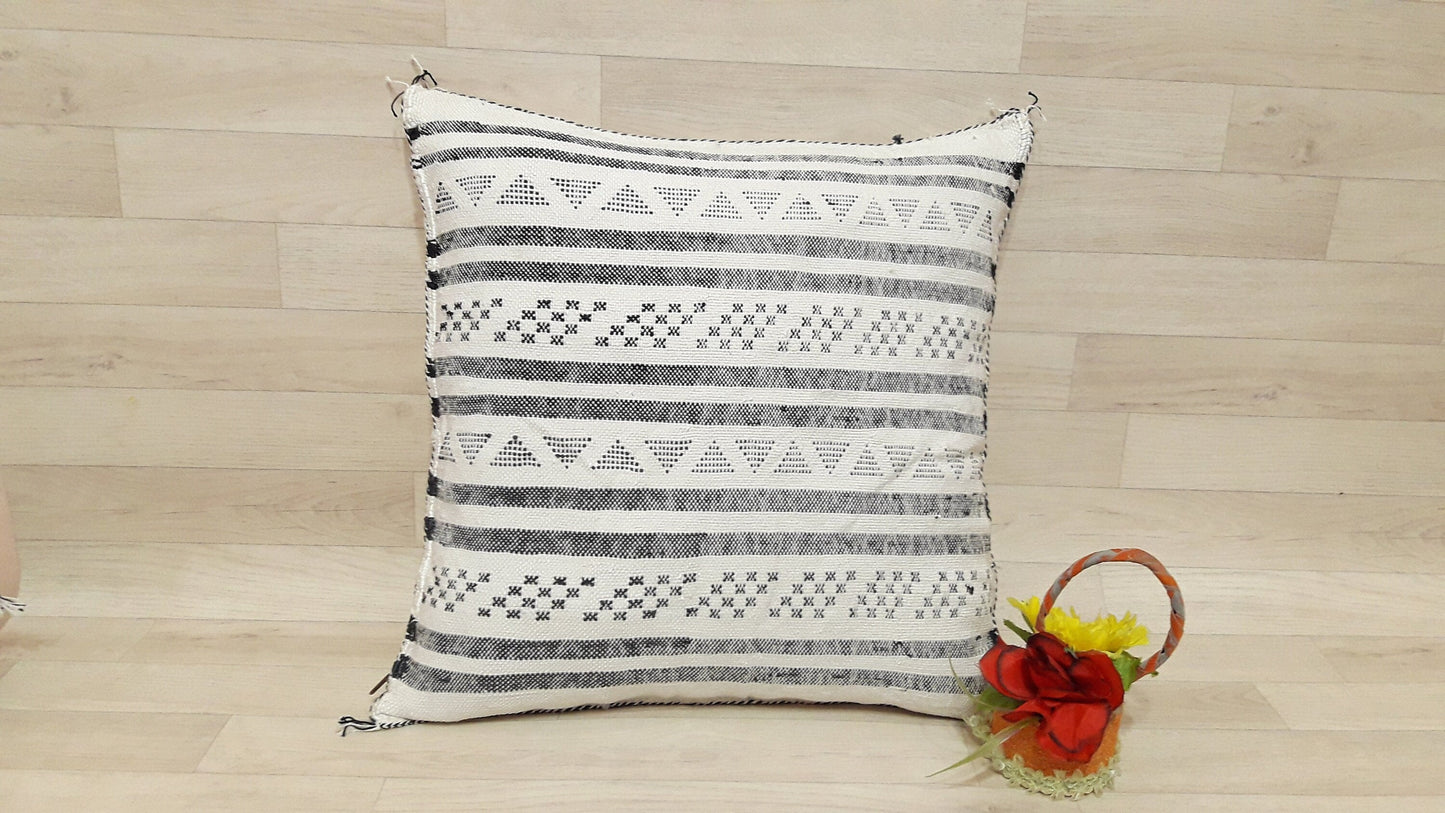 Cactus Silk Pillow Cover, Moroccan Boho Throw Pillow , Hand Woven Berber Pillow, Sabra Cactus Silk Cushion,Home Decor