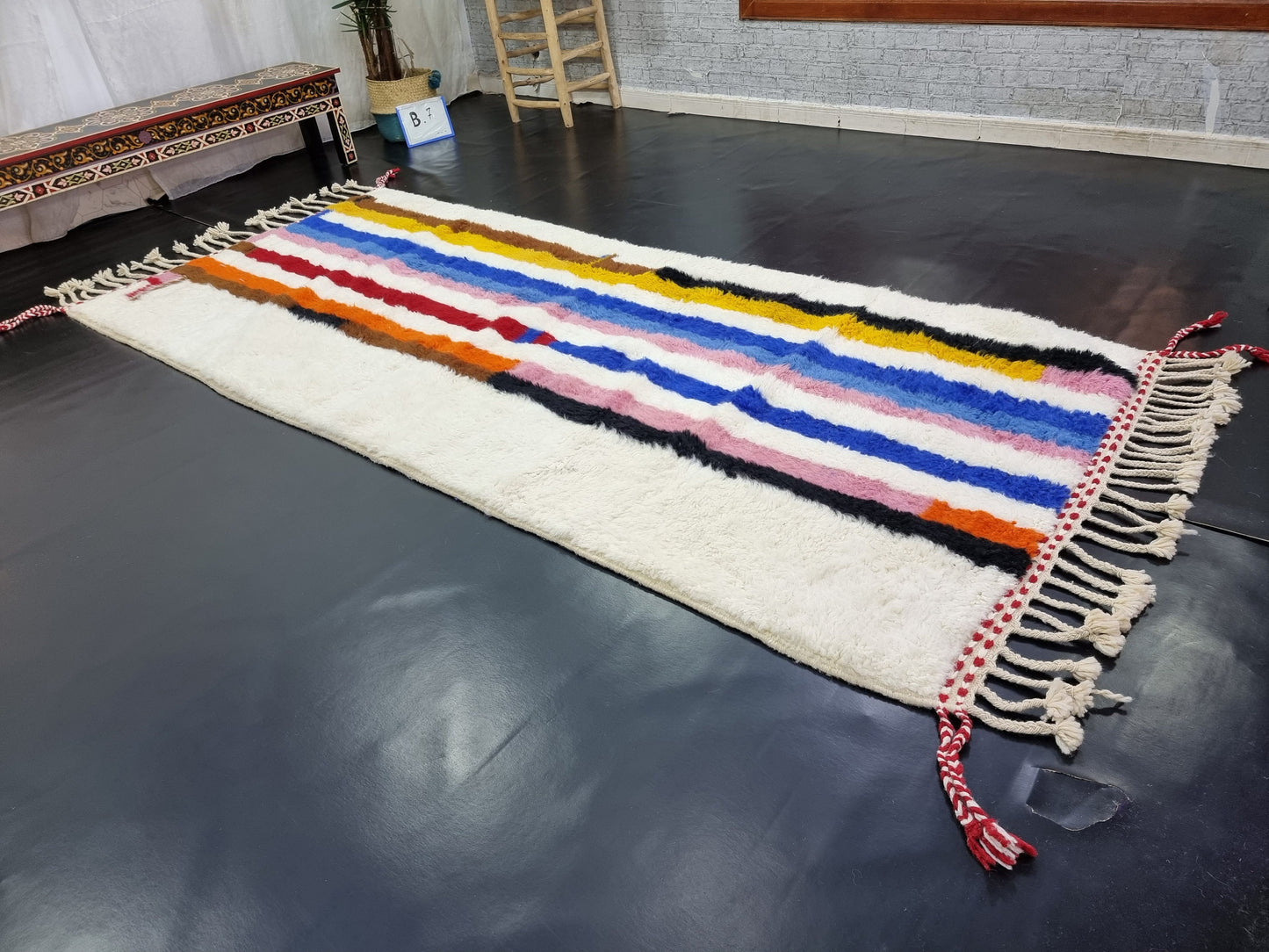 COLORFUL RUG 4X10, Striped Moroccan Rug, Handmade Area Rug, Bohemian Shag Rug, White Wool Rug, Authentic Beni Ourain Rug, Berber Carpet.