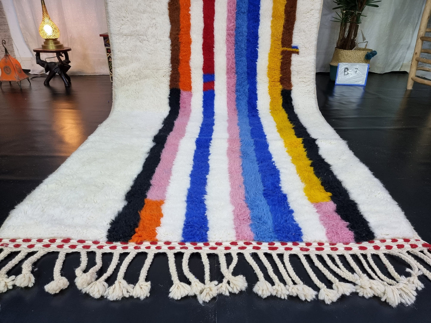 COLORFUL RUG 4X10, Striped Moroccan Rug, Handmade Area Rug, Bohemian Shag Rug, White Wool Rug, Authentic Beni Ourain Rug, Berber Carpet.