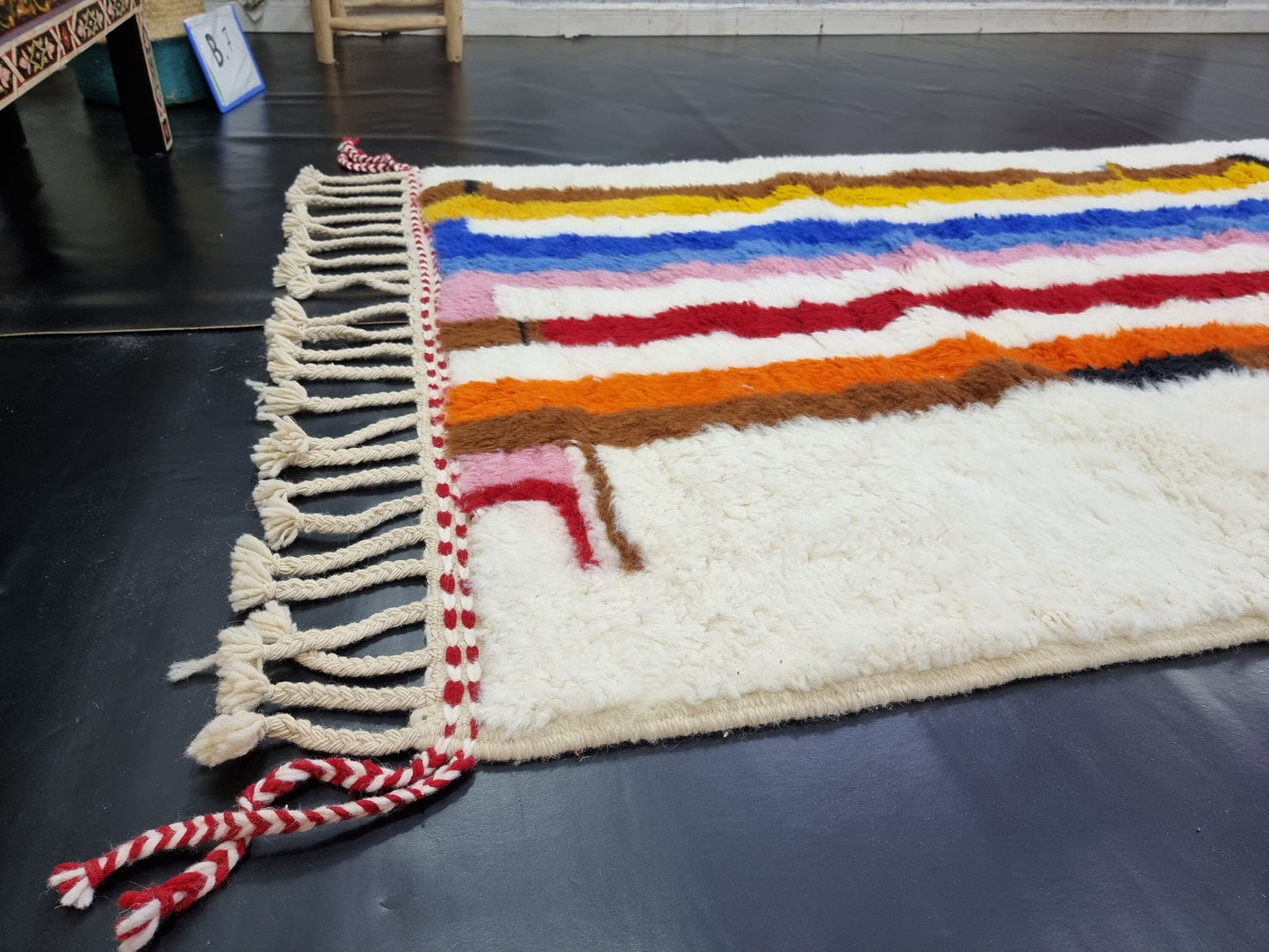 COLORFUL RUG 4X10, Striped Moroccan Rug, Handmade Area Rug, Bohemian Shag Rug, White Wool Rug, Authentic Beni Ourain Rug, Berber Carpet.