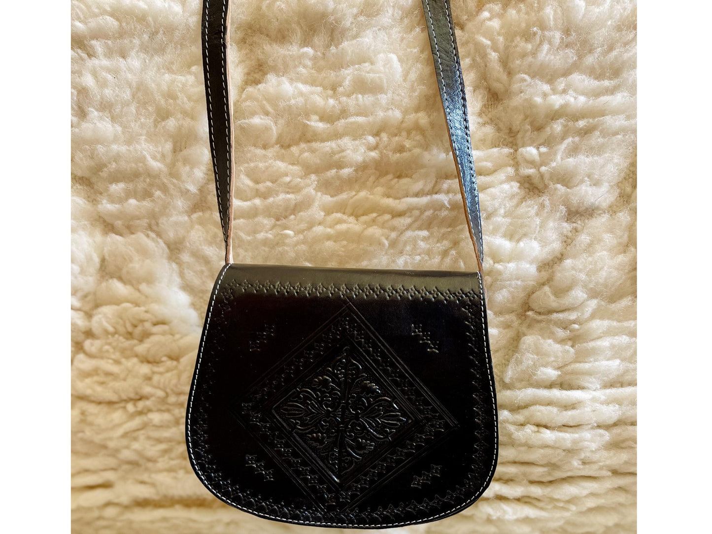 Moroccan Leather Bag, Genuine Leather Crossbody Bag, Moroccan Shoulder Bag, Women'S Leather Bag, Handmade Carved Leather Bag, Black Boho Bag