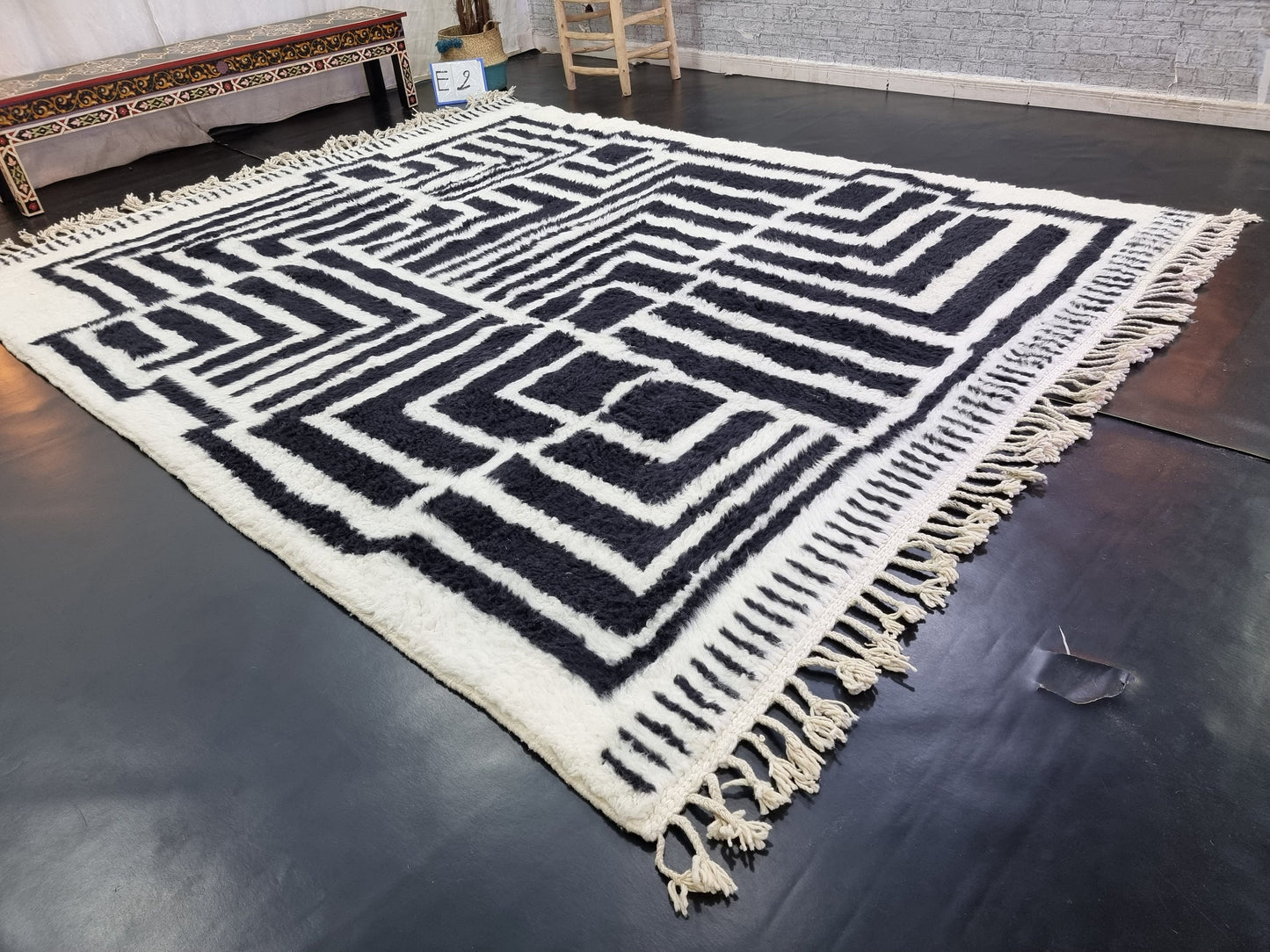 PRETTY MOROCCAN RUG, Handmade Beni Ourain Rug, Boho Black & White Rug, Custom Abstract Rug, Berber Handwoven Wool Rug, Cozy Chic Area Rug.