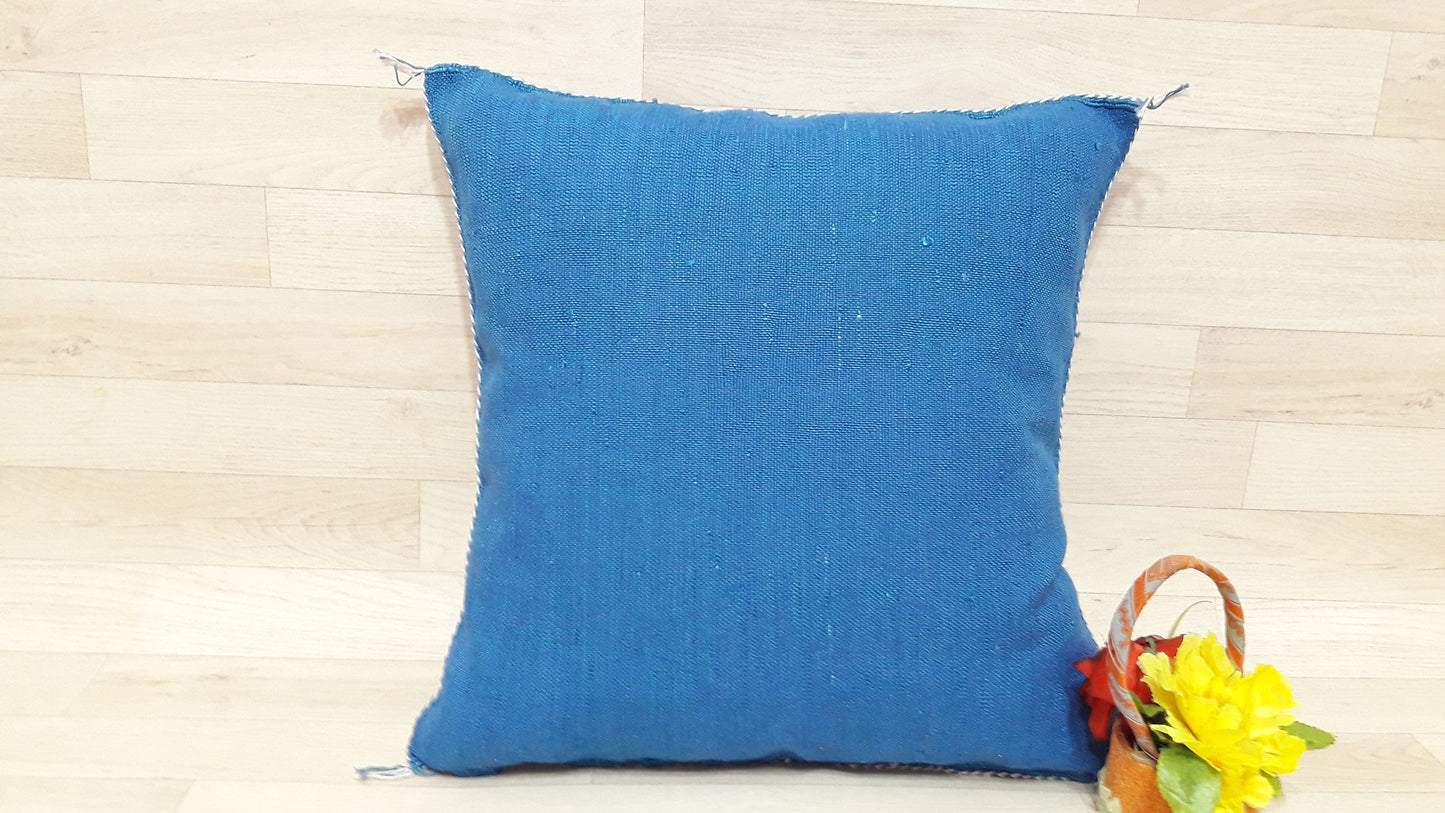 Cactus Silk Cushion Cover - Blue Sabra Pillow - Handmade Morocco Cushion