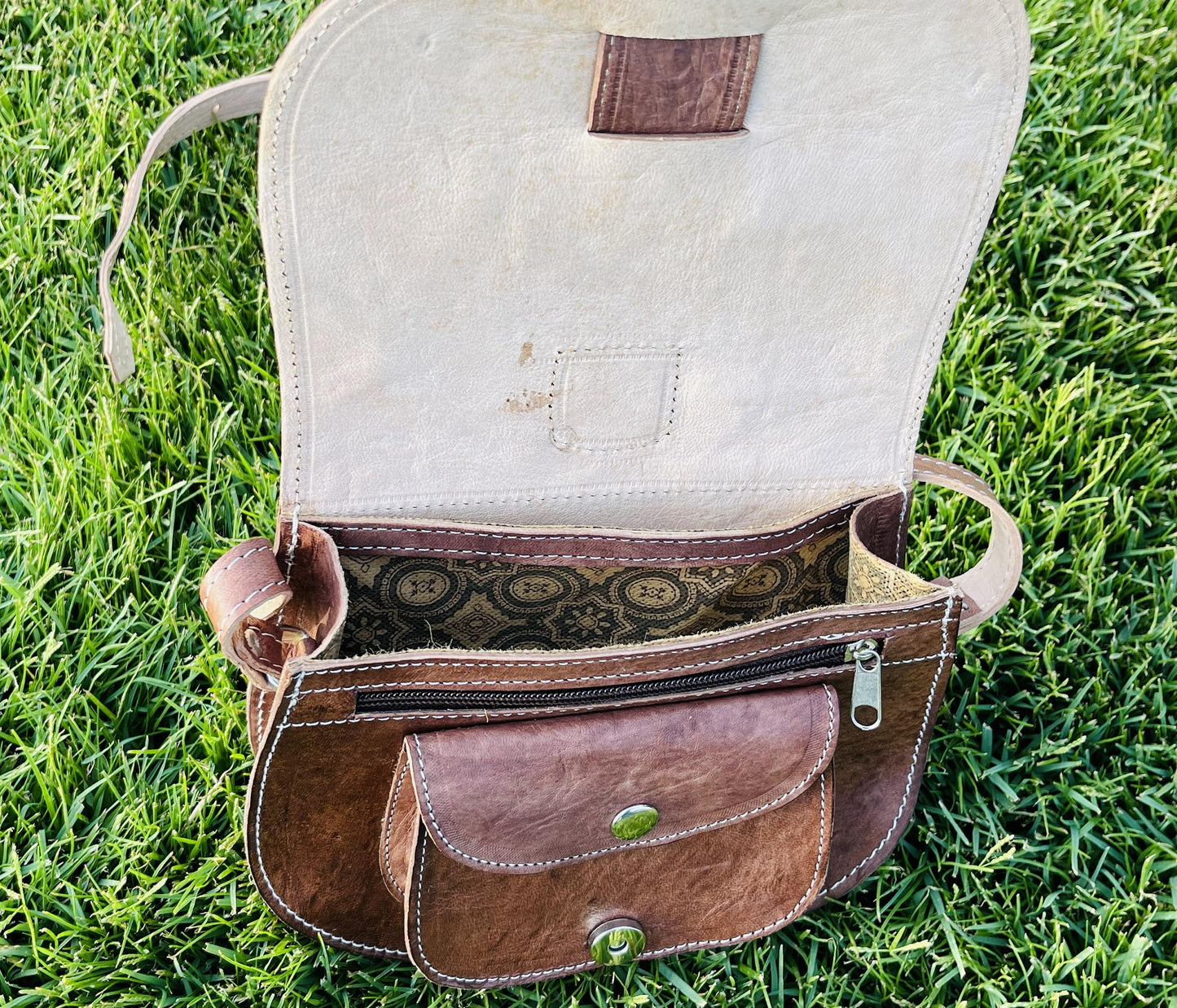 Moroccan Leather Bag, Genuine Leather Crossbody Bag, Moroccan Shoulder Bag, Women'S Leather Bag, Handmade Carved Leather Bag, Brown Boho Bag