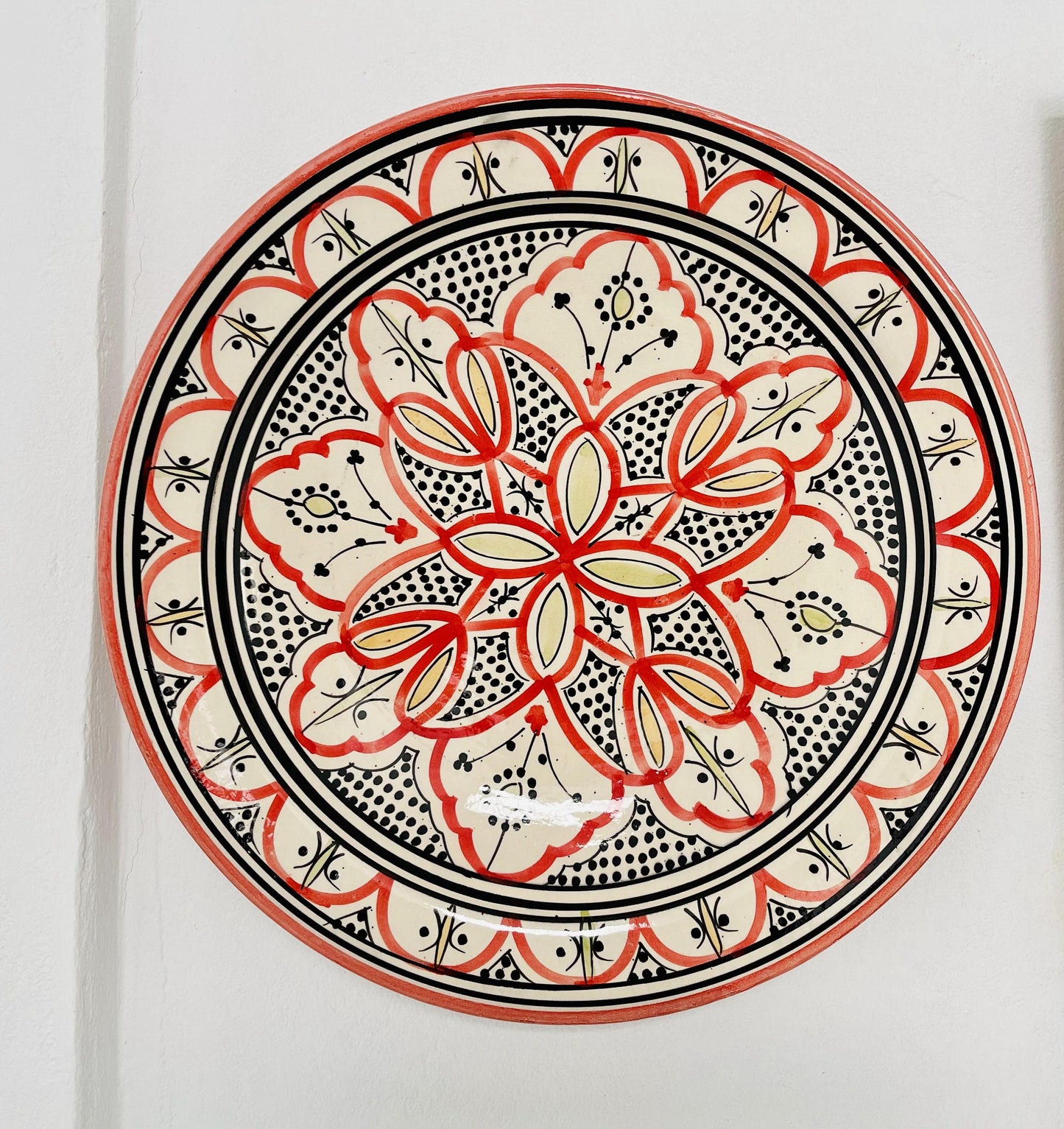 15 " Handmade Moroccan Hand-Painted Ceramic Plate , Home and Deco, Pottery Plate, Moroccan Wall Art, Very Beautiful Moroccan Antique Decor