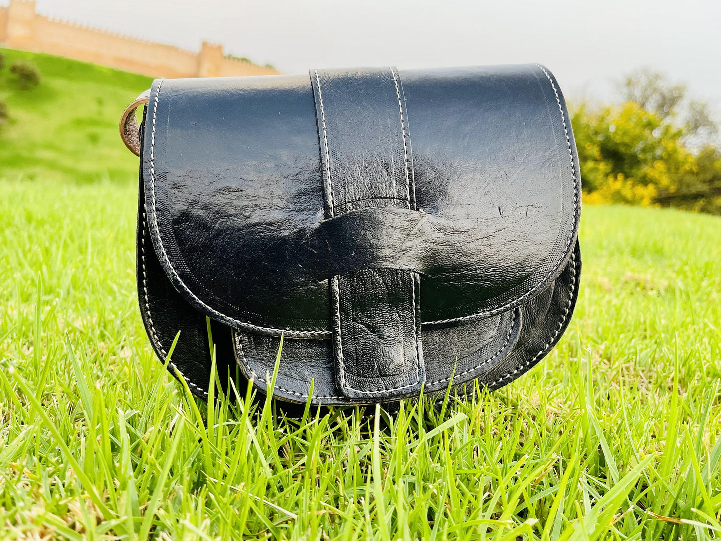 Moroccan Leather Bag, Genuine Leather Crossbody Bag, Moroccan Shoulder Bag, Women'S Leather Bag, Handmade Carved Leather Bag, Black Boho Bag