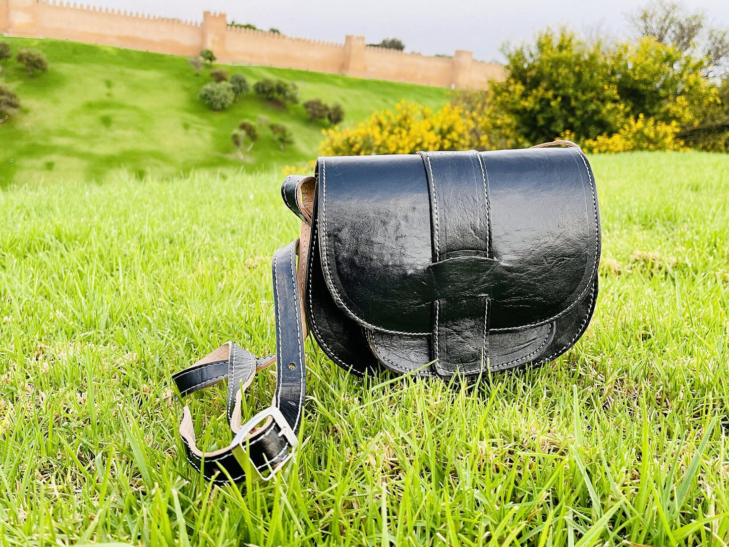 Moroccan Leather Bag, Genuine Leather Crossbody Bag, Moroccan Shoulder Bag, Women'S Leather Bag, Handmade Carved Leather Bag, Black Boho Bag