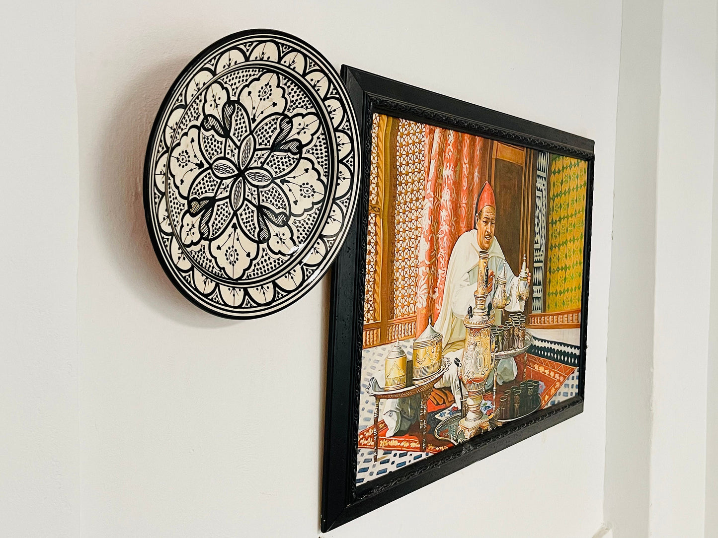 14"Hand-Painted Original Ceramic Plate, Pottery Plate, Home and Deco, Moroccan Wall Art, Moroccan Antique Decor, Large Plate