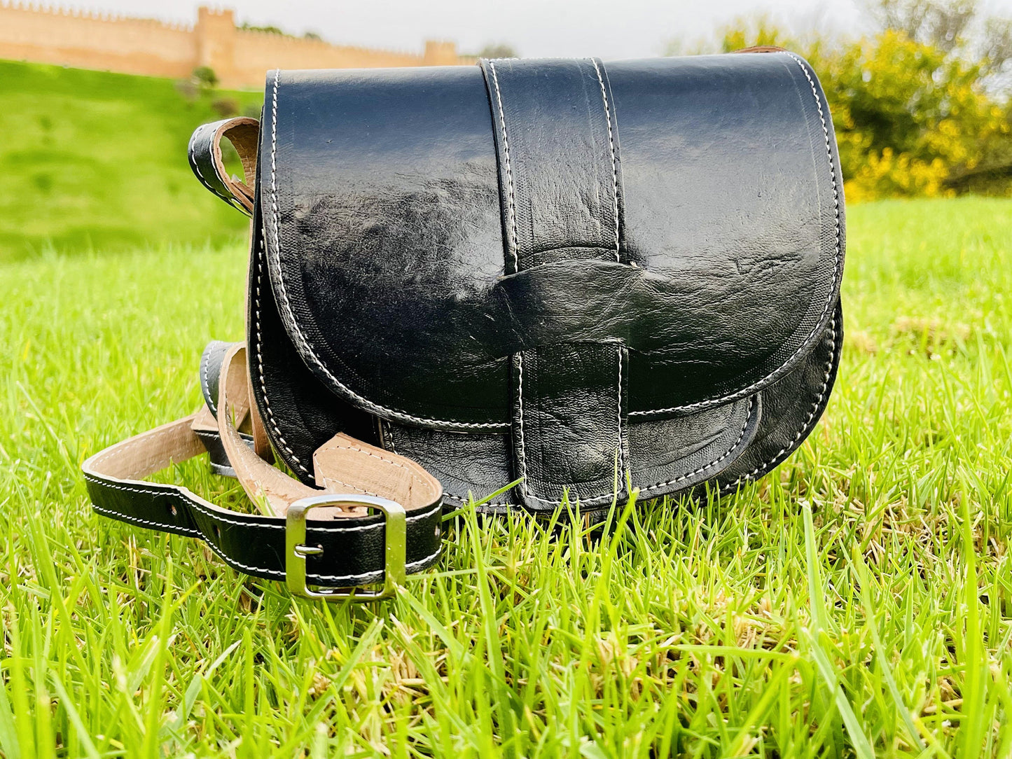 Moroccan Leather Bag, Genuine Leather Crossbody Bag, Moroccan Shoulder Bag, Women'S Leather Bag, Handmade Carved Leather Bag, Black Boho Bag