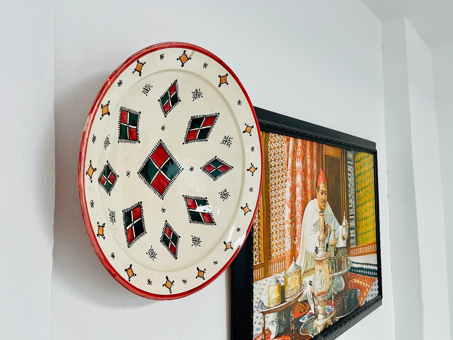 17"Hand-Painted Original Ceramic Plate, Pottery Plate, Home and Deco, Moroccan Wall Art, Moroccan Antique Decor, Large Plate