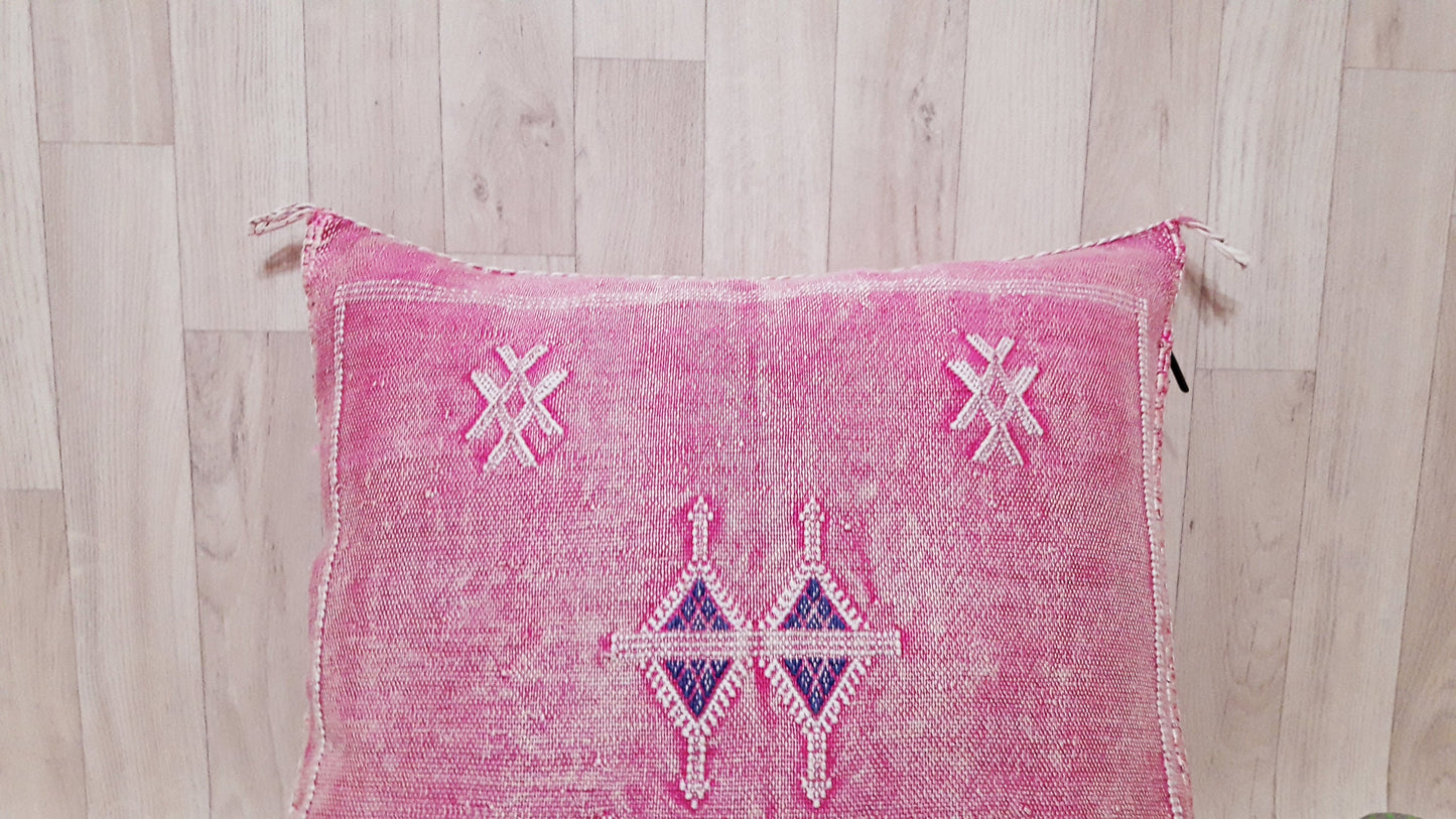 Cactus Silk Pillow Cover, Moroccan Boho Throw Pillow ,Hand Woven Berber Pillow, Sabra Cactus Silk Cushion Cover,Pillow,Cushion.Home Decor