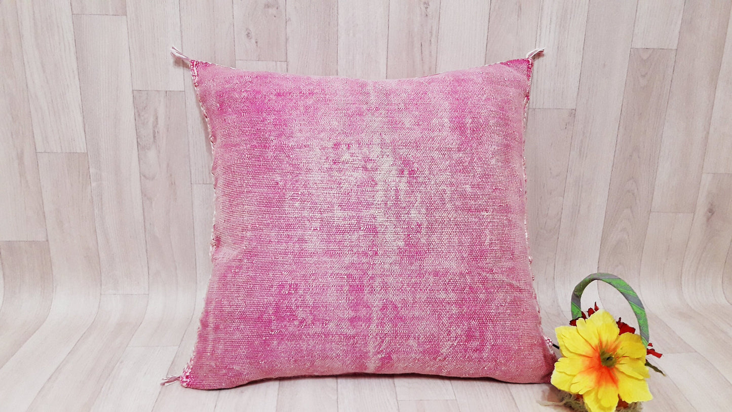 Cactus Silk Pillow Cover, Moroccan Boho Throw Pillow ,Hand Woven Berber Pillow, Sabra Cactus Silk Cushion Cover,Pillow,Cushion.Home Decor