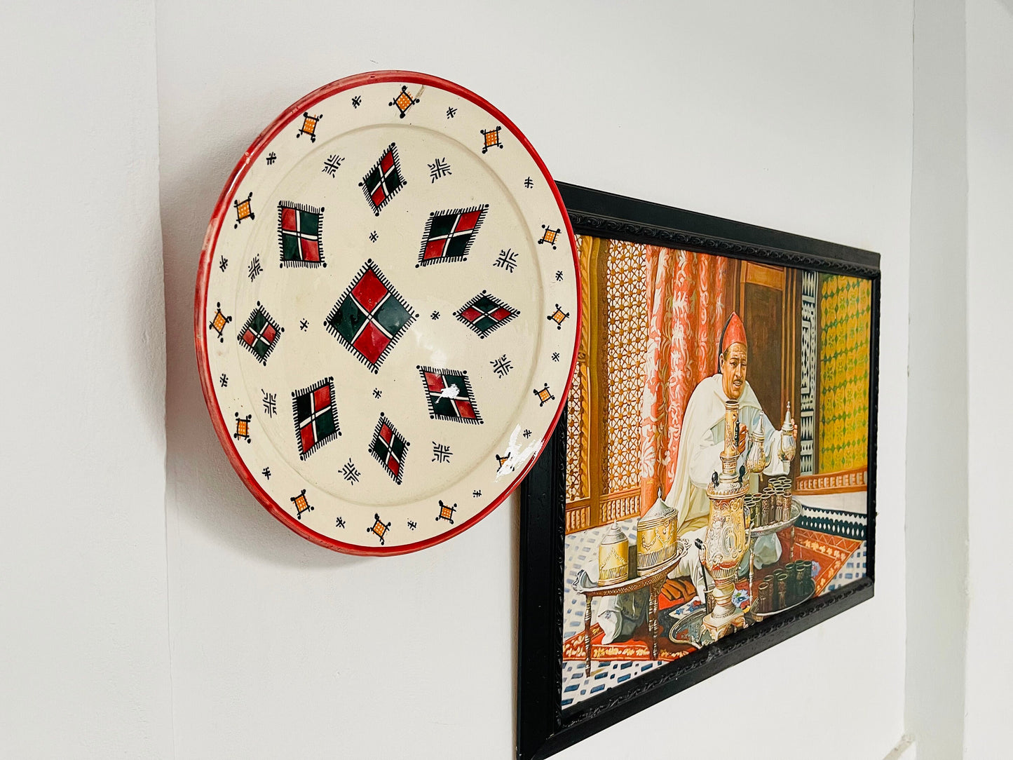 17"Hand-Painted Original Ceramic Plate, Pottery Plate, Home and Deco, Moroccan Wall Art, Moroccan Antique Decor, Large Plate