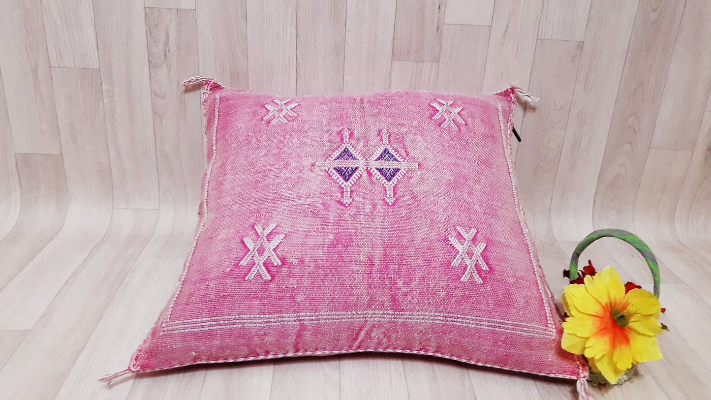 Cactus Silk Pillow Cover, Moroccan Boho Throw Pillow ,Hand Woven Berber Pillow, Sabra Cactus Silk Cushion Cover,Pillow,Cushion.Home Decor