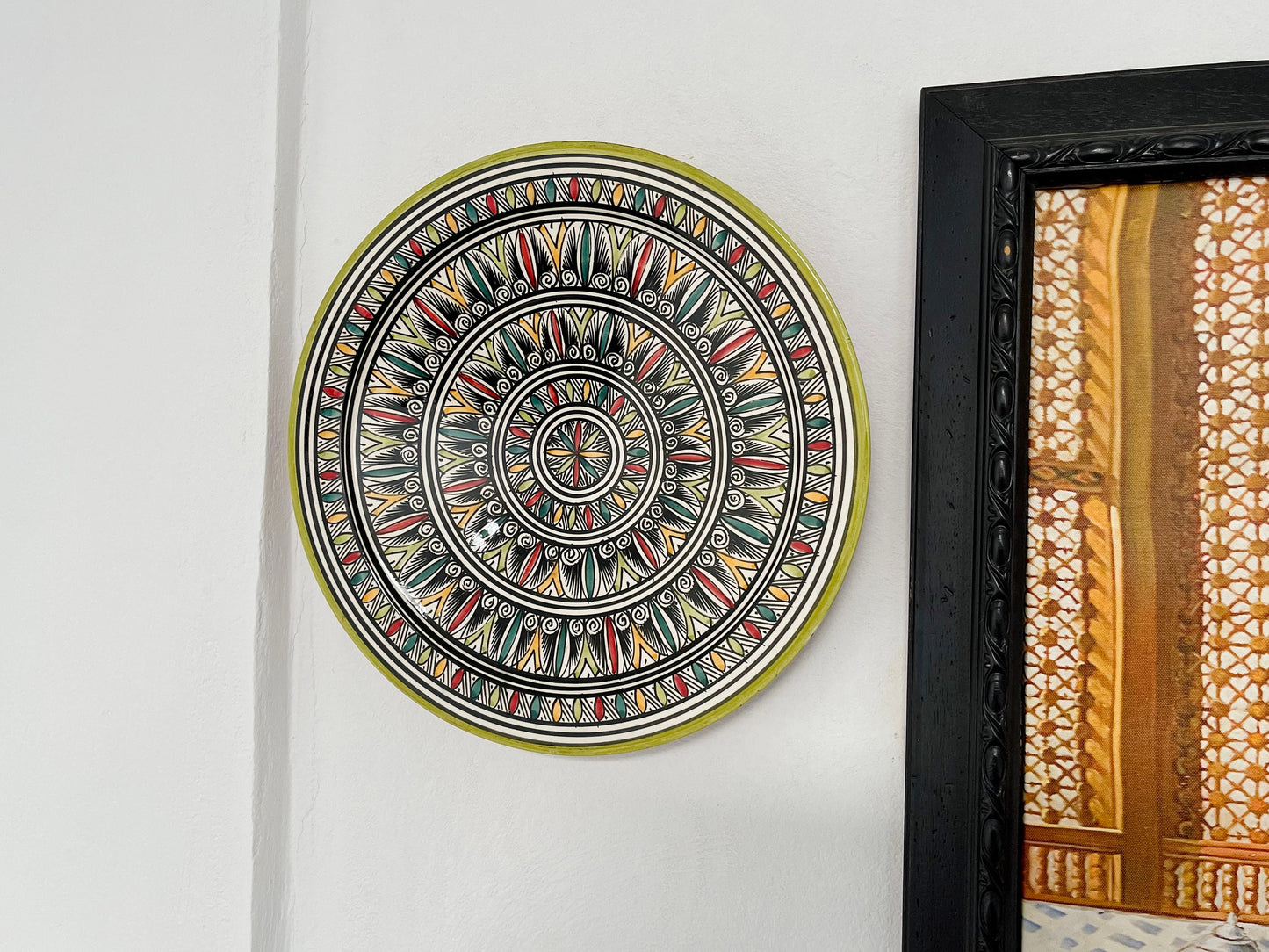 14"Ceramic Plate, Handmade and Hand-Painted Plate, Pottery Plate, Home and Deco, Moroccan Wall Art, Moroccan Antique Decor, Large Plate
