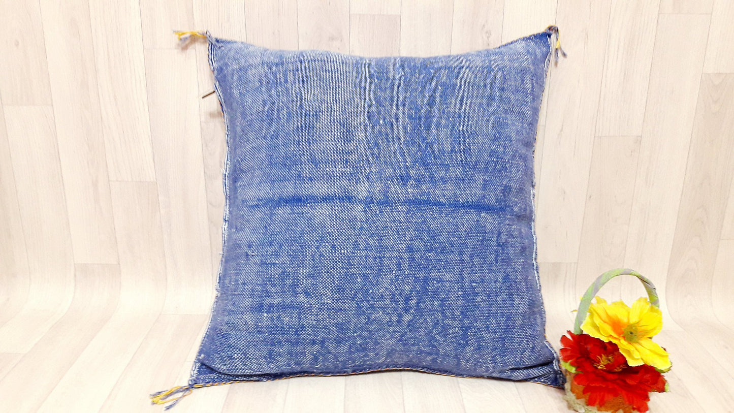 Cactus Silk Cushion Cover - Blue Sabra Pillow - Handmade Morocco Cushion . Moroccan Sabra Cushion