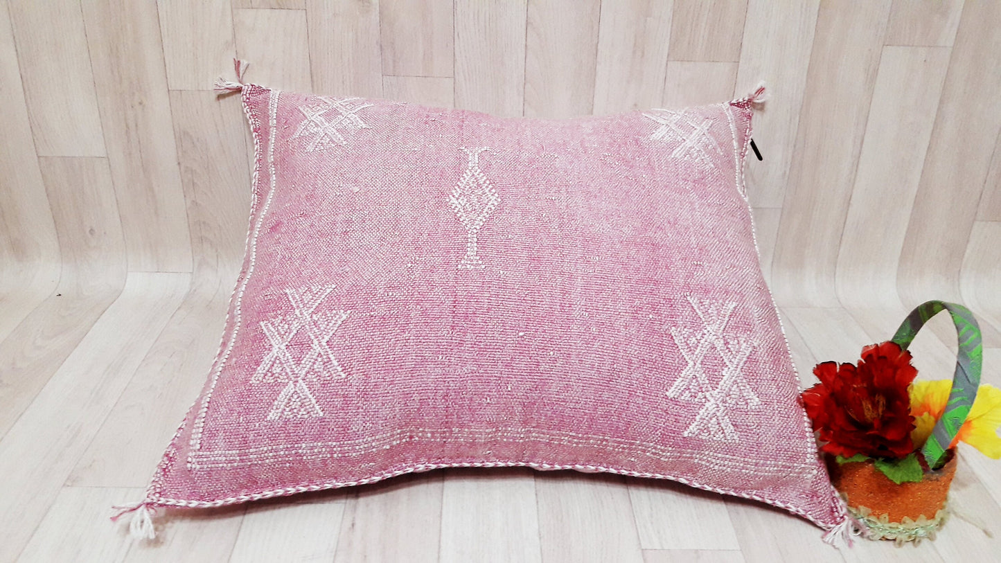 Yellow Cactus Silk Pillow Cover, Moroccan Boho Throw Pillow , Morocco Handmade Pillow, Sabra Cactus Silk Cushion,Home Decor