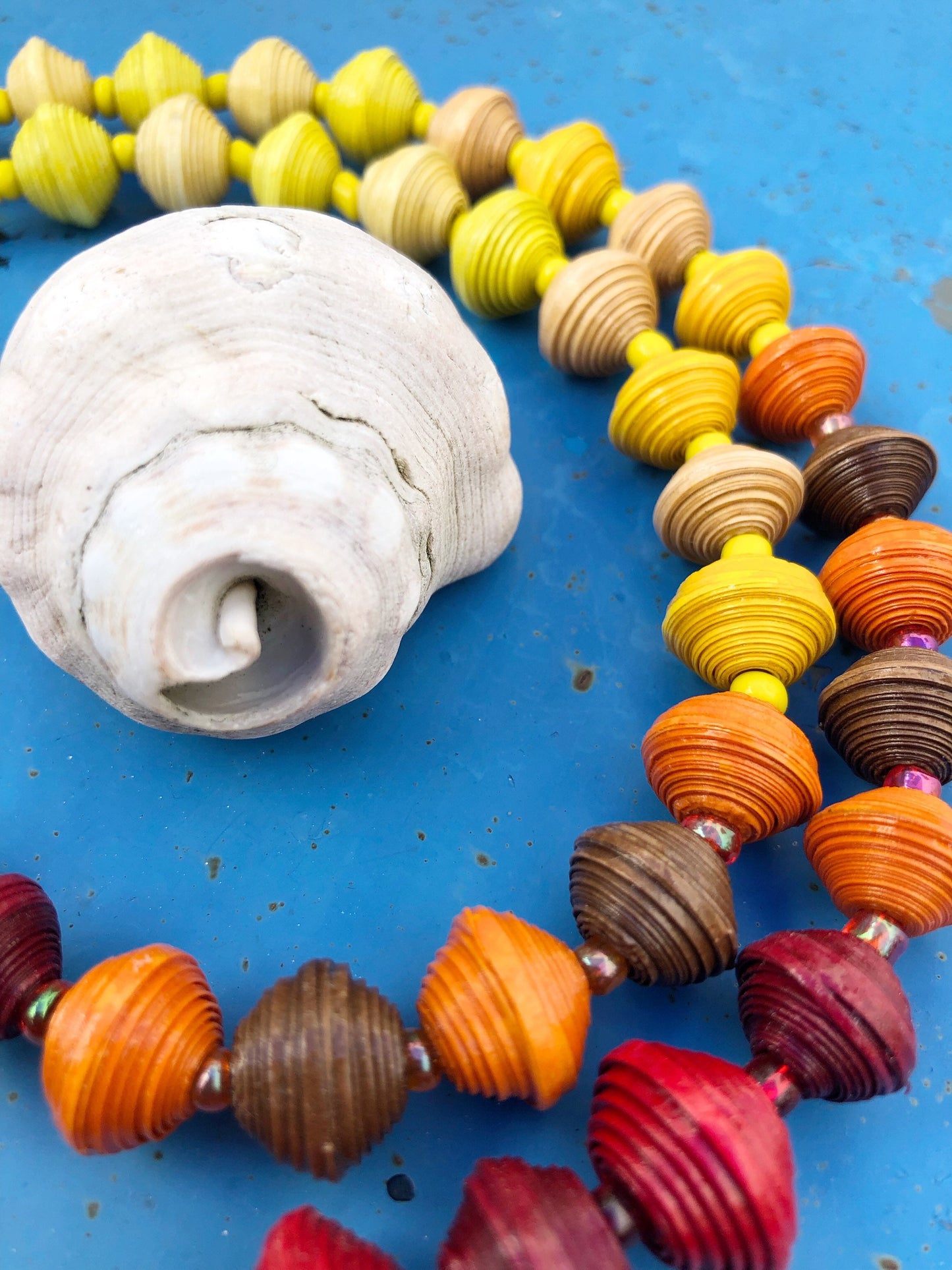 Unique Autumn Colors Paperbead Necklace | Red Yellow Orange Brown | Handmade Beaded Necklace from Morocco | Sustainable Gift for Women