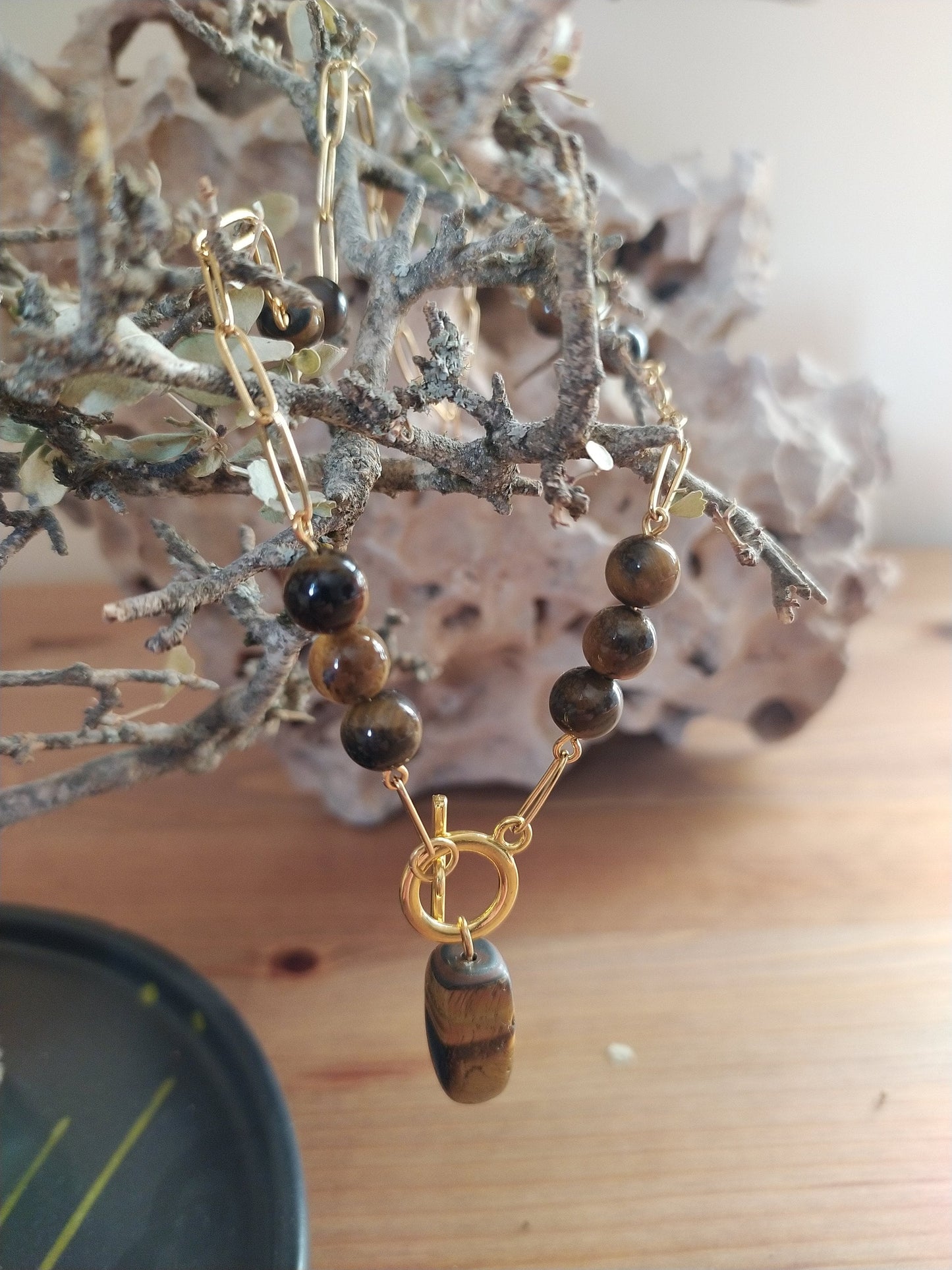 Tiger'S Eye in Beautiful Necklace, an Exclusive Product Handmade and Natural Stones to Embellish Your Neck.