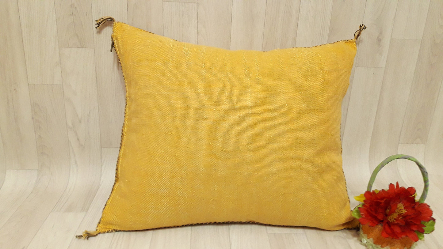 Cactus Silk Cushion Cover - Yellow Sabra Pillow - Handmade Morocco Cushion